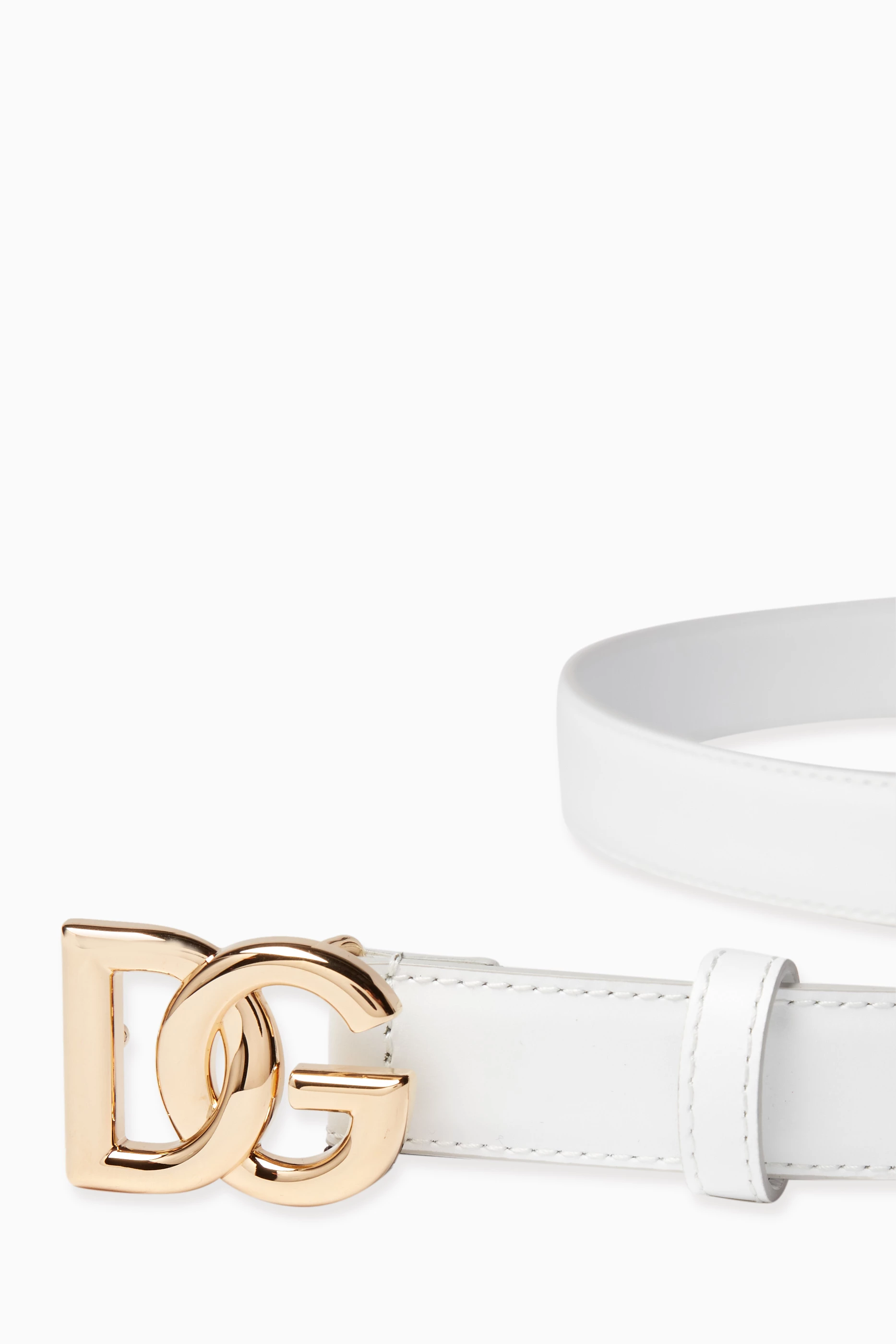 Buy Dolce & Gabbana White Logo Belt in Calf Leather For Women