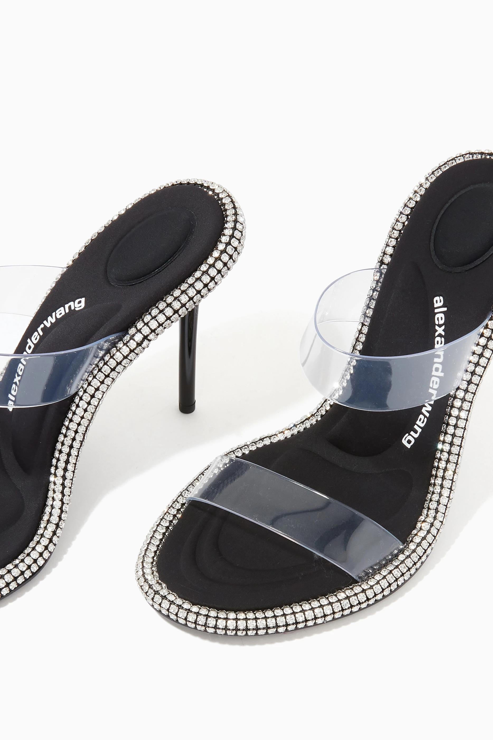 Buy Alexander Wang Black Nova Crystal Mule Heels in PVC Leather