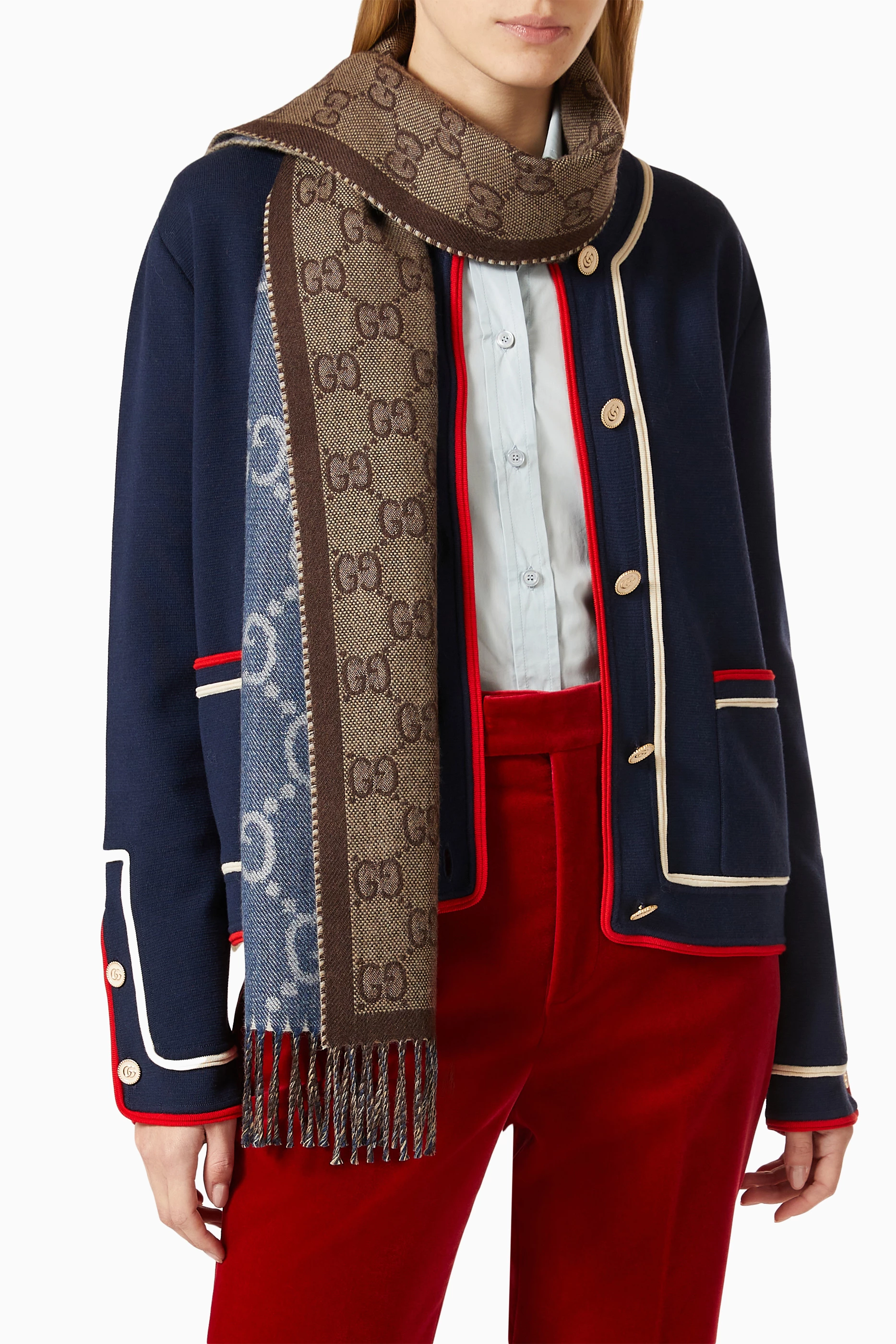 スカーフ GUCCI Woman Neck scarf Gnawed Blue 8100423G001 4969 GUCCI: Neck scarf woman - Gnawed Blue | Gucci neck scarf