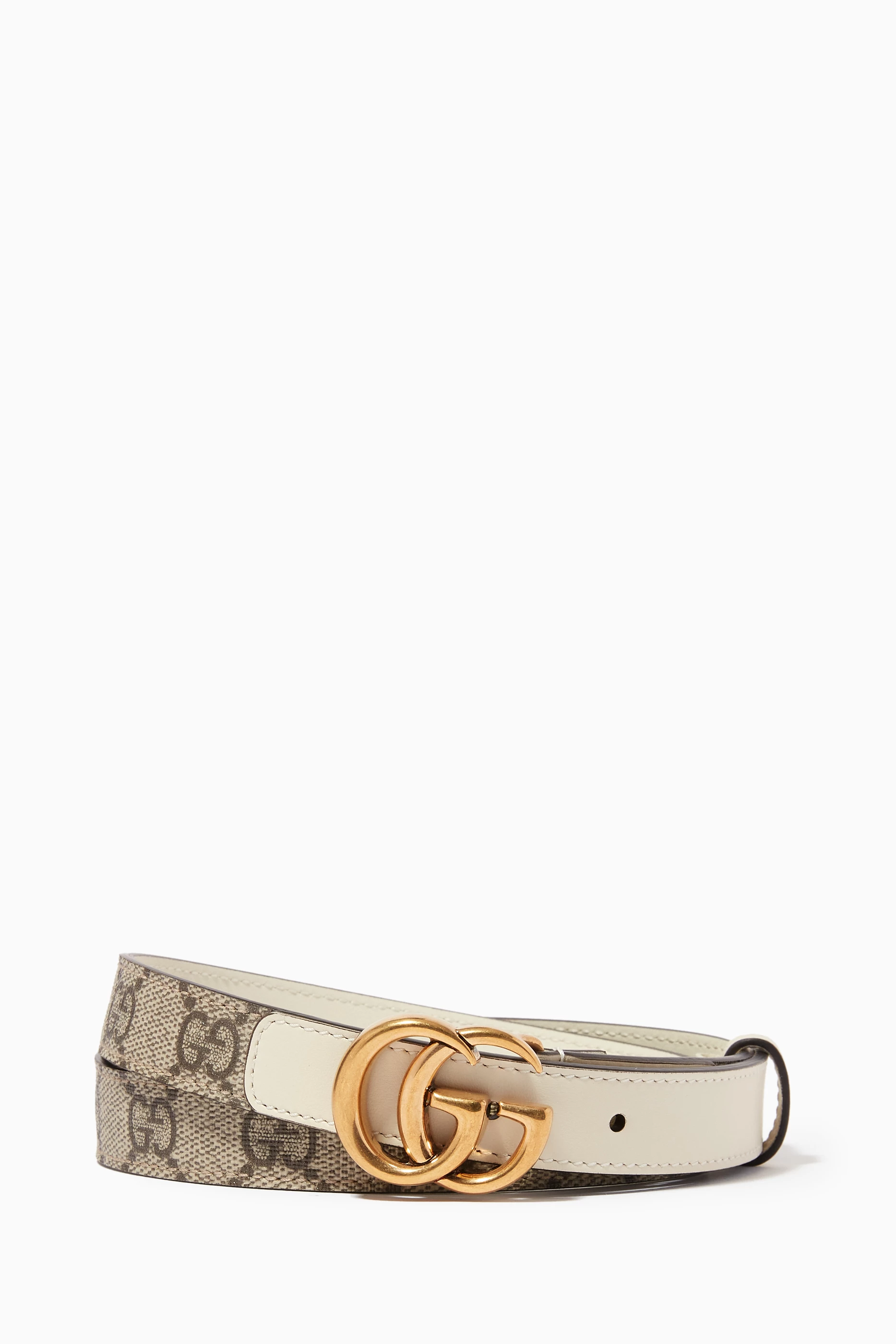 Gucci Tan GG Supreme Canvas Belt with Gold Double G Buckle Gucci Marmont GG Supreme Leather Belt Beige main image 3