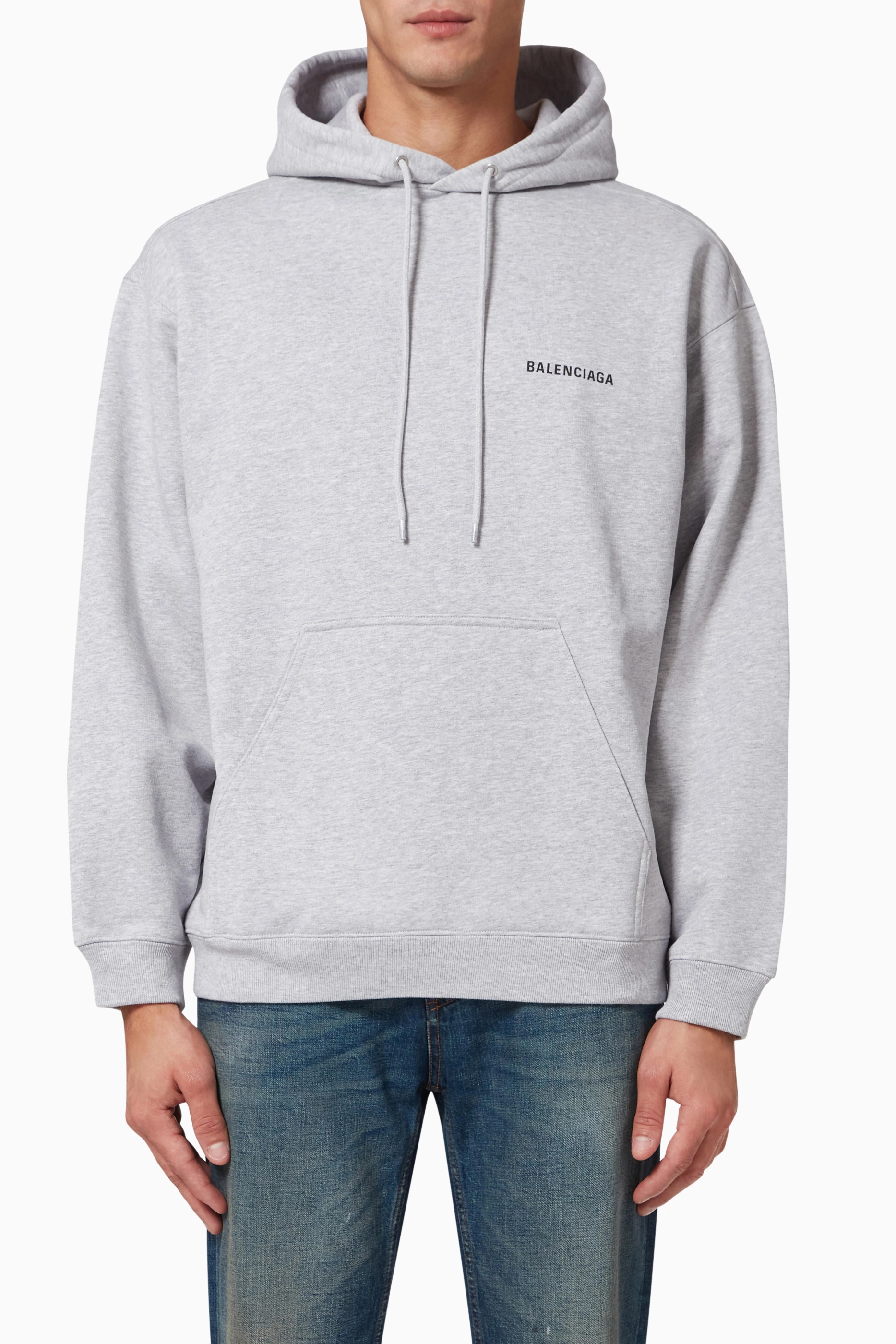 Buy Balenciaga Grey Logo Medium Fit Hoodie in Cotton Fleece For UNISEX Online Ounass Saudi