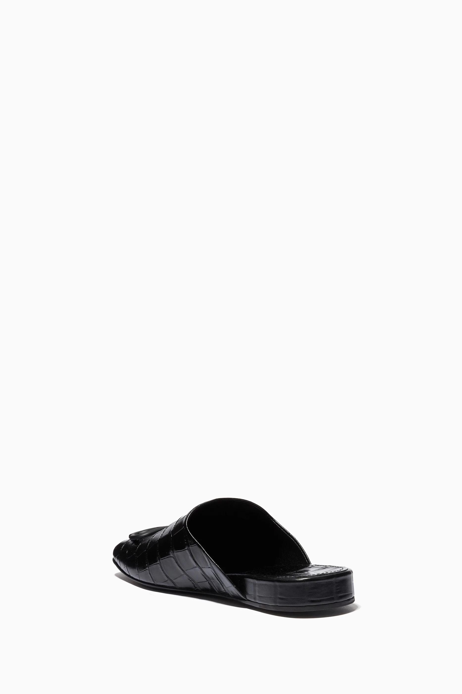 Buy Balenciaga Black Cosy BB Mules in Croc-embossed Leather