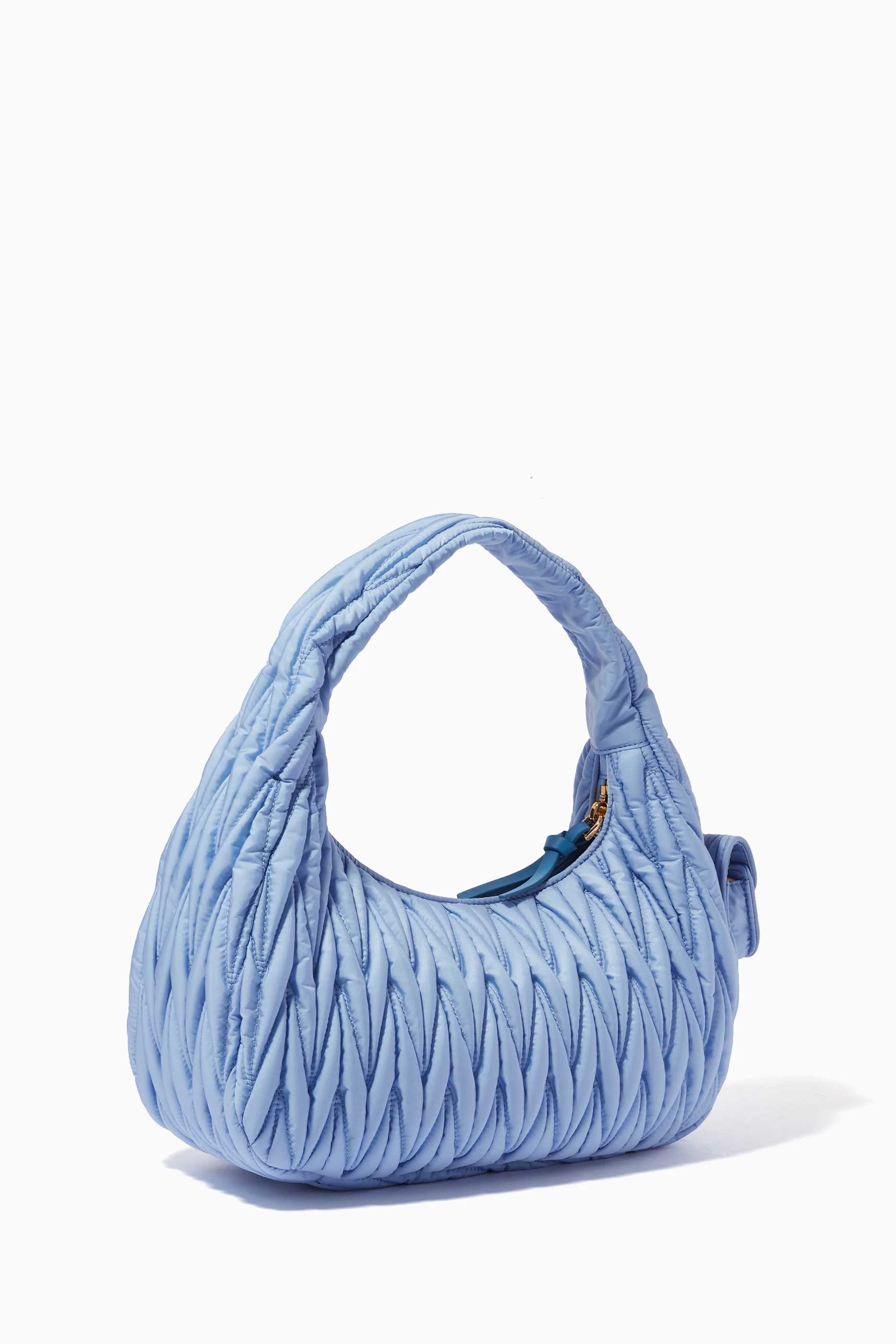 Buy Miu Miu Blue Miu Wander Shoulder Bag in Matelassé Regenerated