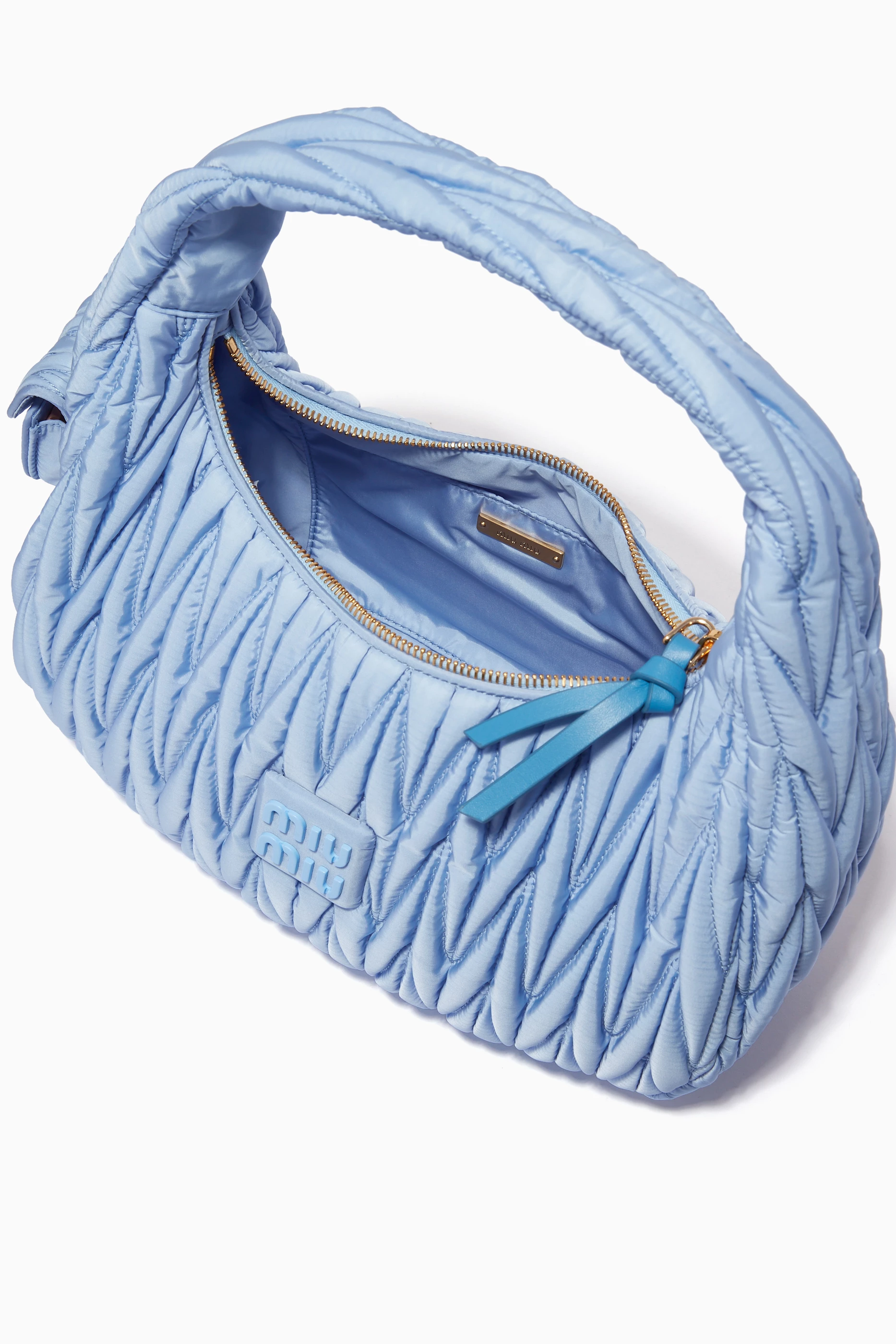 Buy Miu Miu Blue Miu Wander Shoulder Bag in Matelassé Regenerated