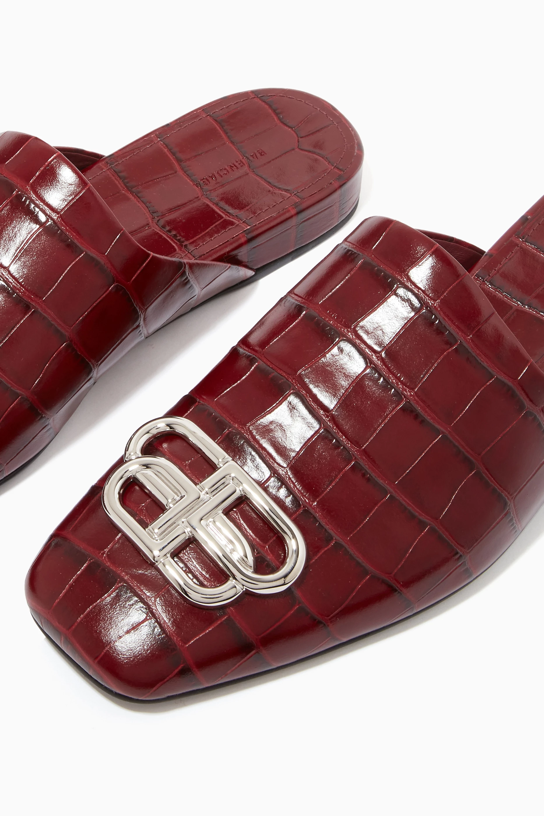 Buy Balenciaga Red Cozy BB Mules in Crocodile Embossed Calfskin For Women Online Ounass Saudi