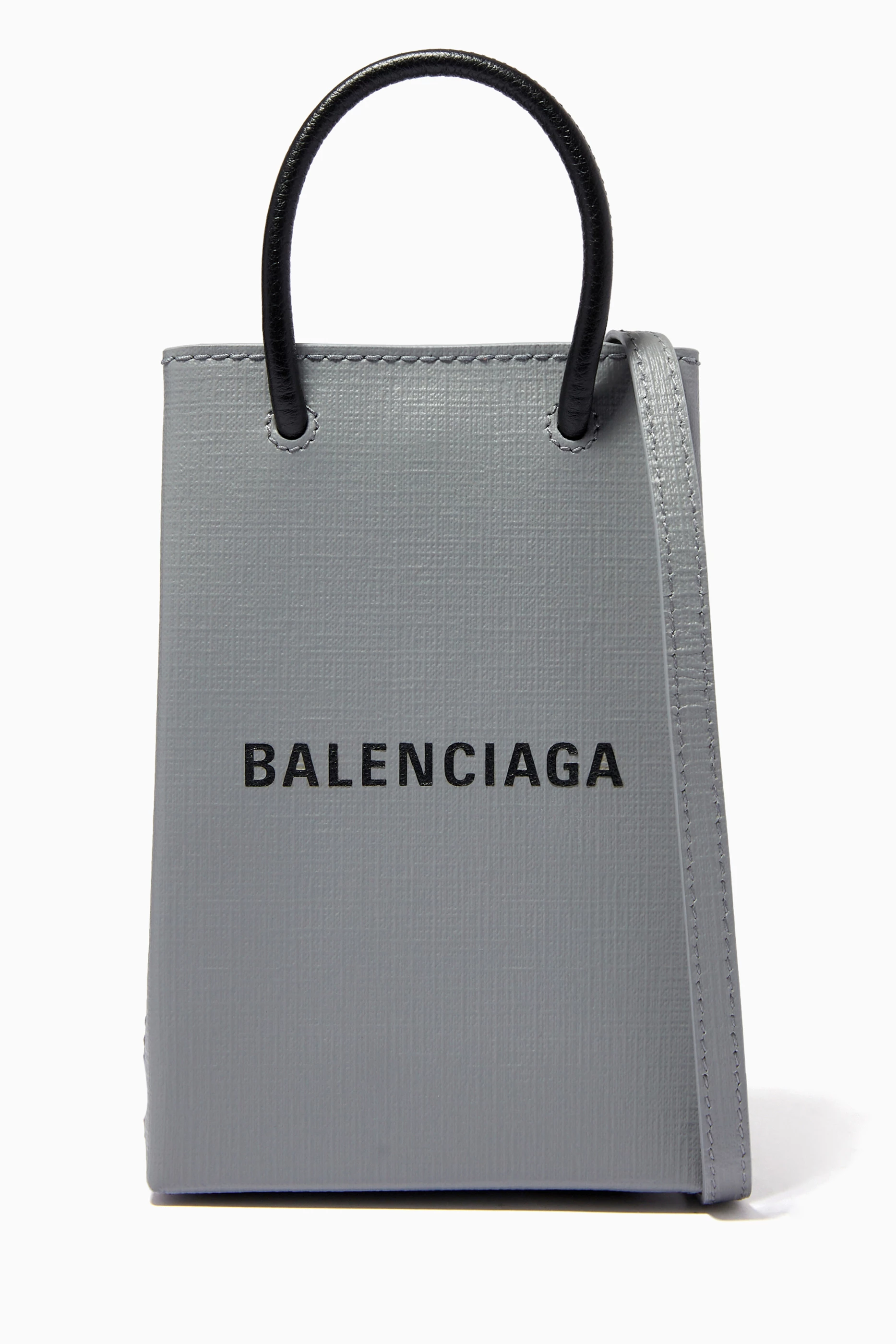 Buy Balenciaga Grey Shopping Phone Holder Bag in Squared