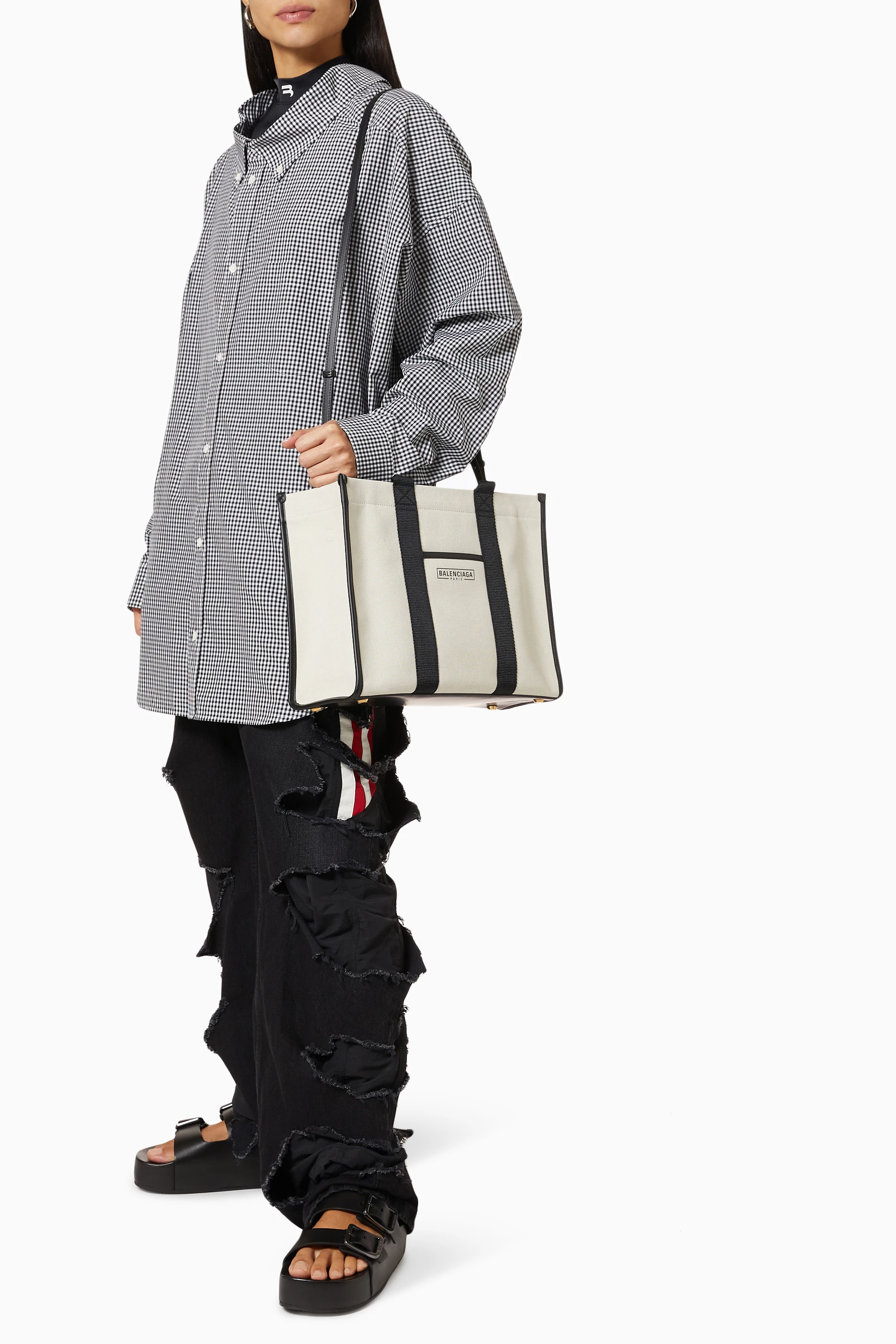 Buy Balenciaga Neutral Hardware Tote Bag in Cotton Canvas