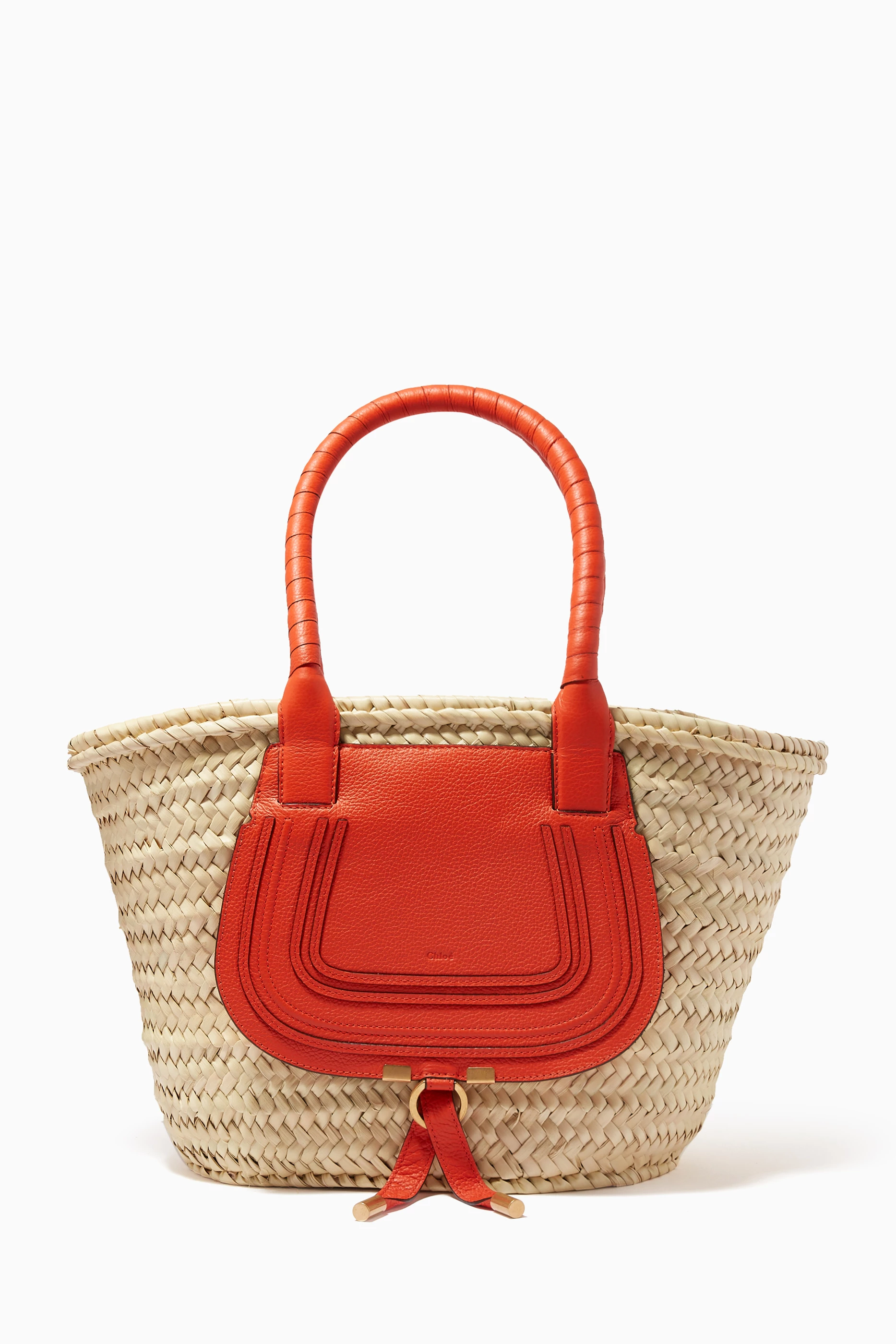 Buy Chloé Orange Mini Marcie Basket Bag in Raffia & Grained 