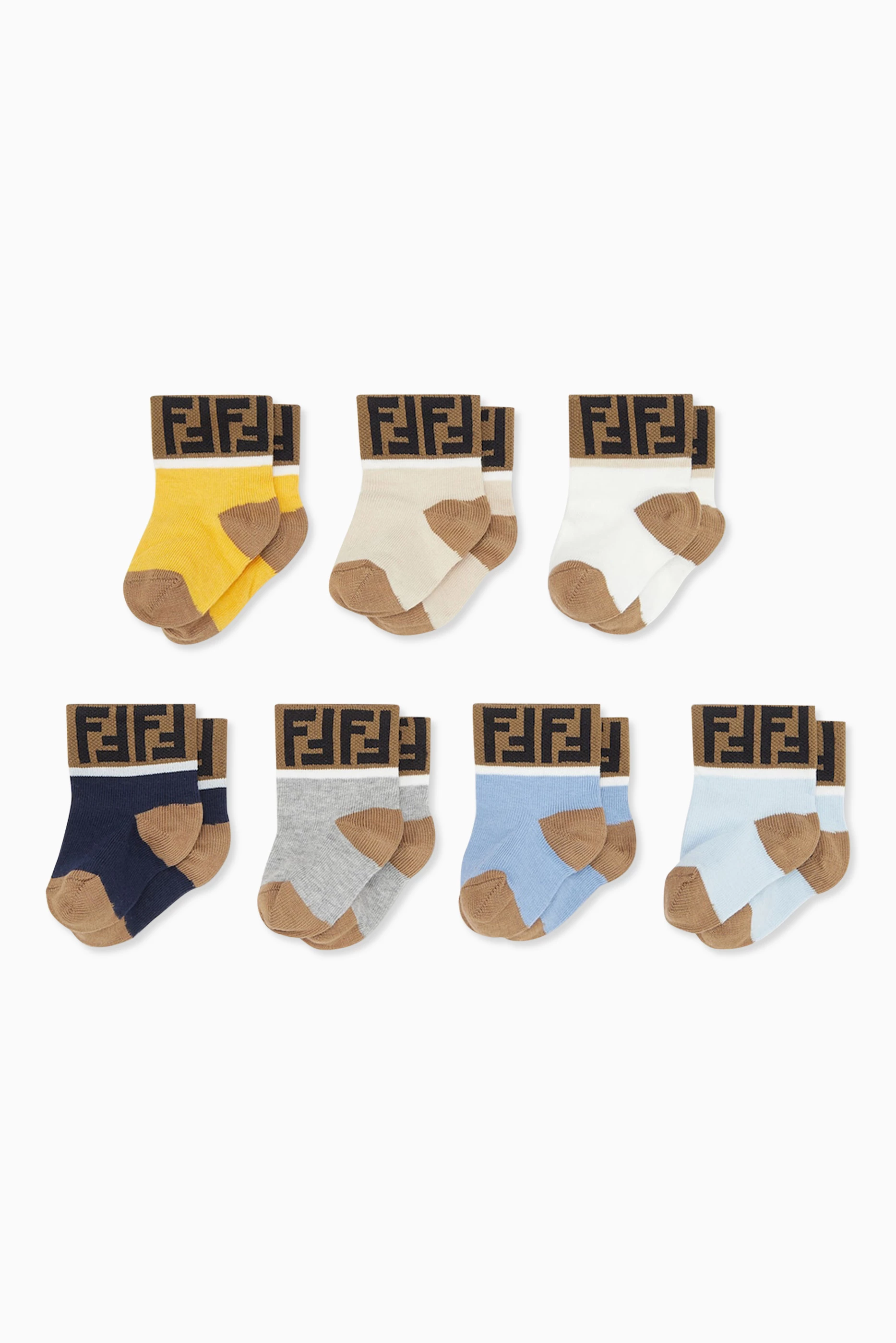 Buy Fendi Multicolour Logo Intarsia Socks Set of 7 For Kids Online Ounass Saudi