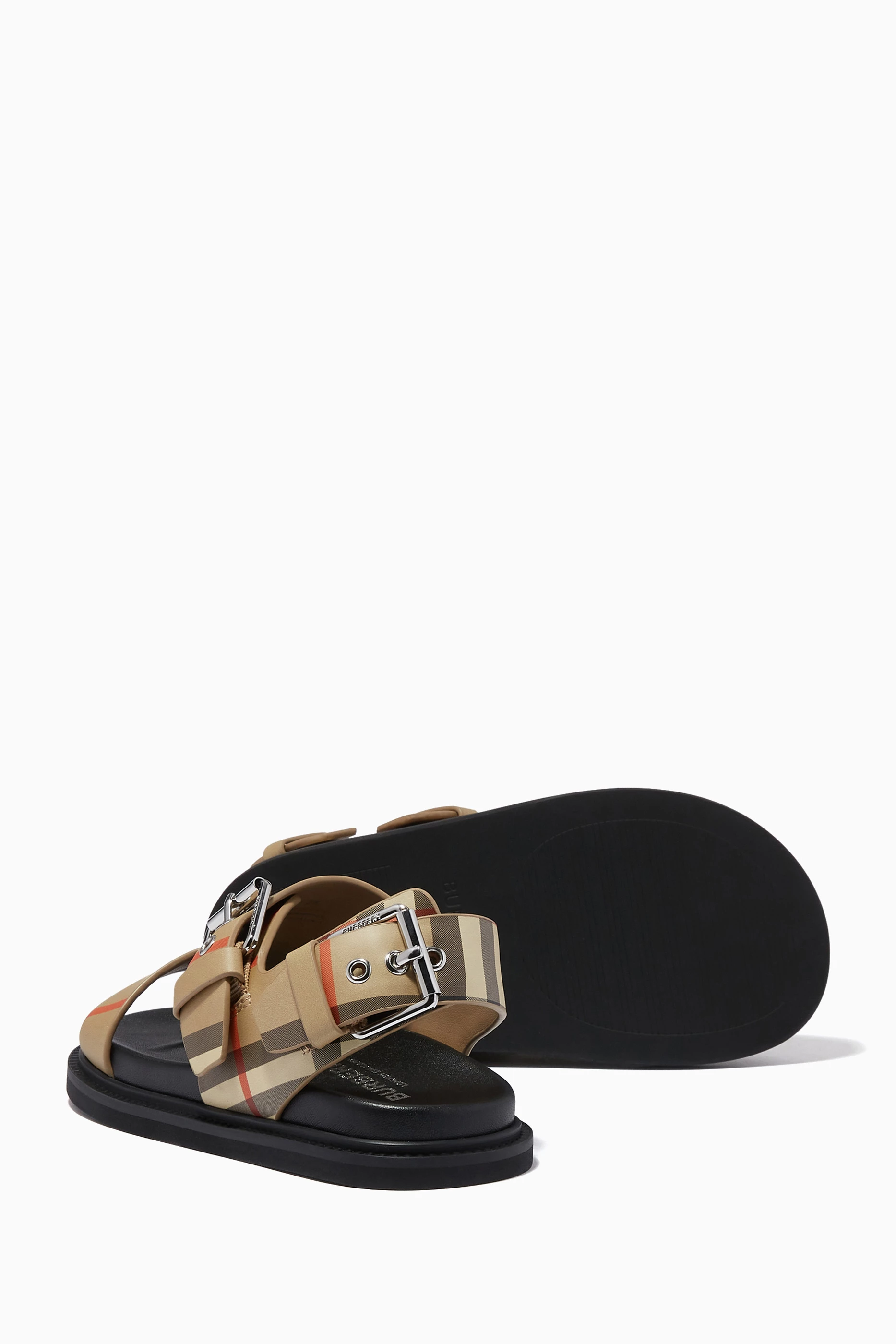 Buy Burberry Neutral Vintage Check Sandals in Leather For