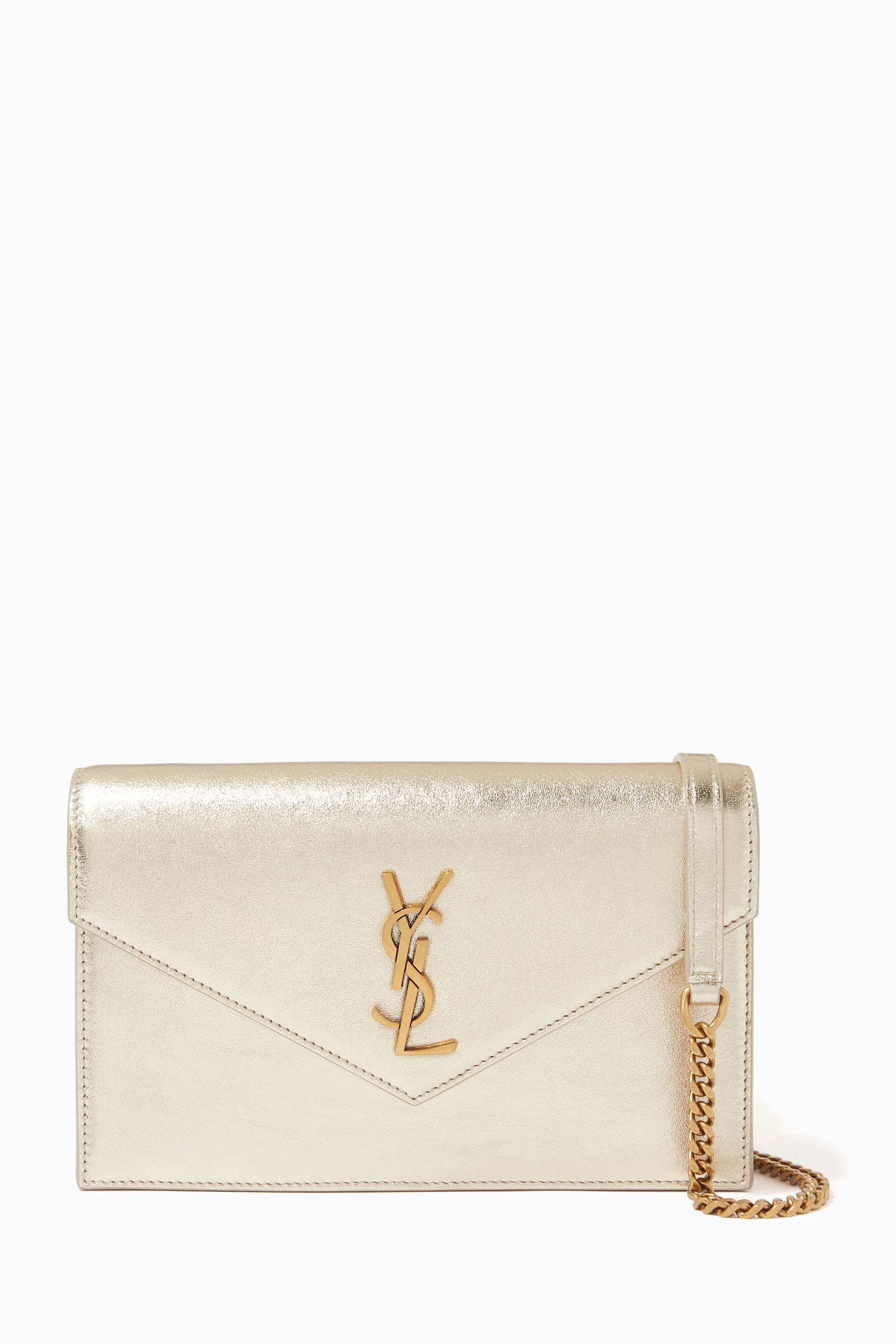 Ysl wallet on chain gold on sale