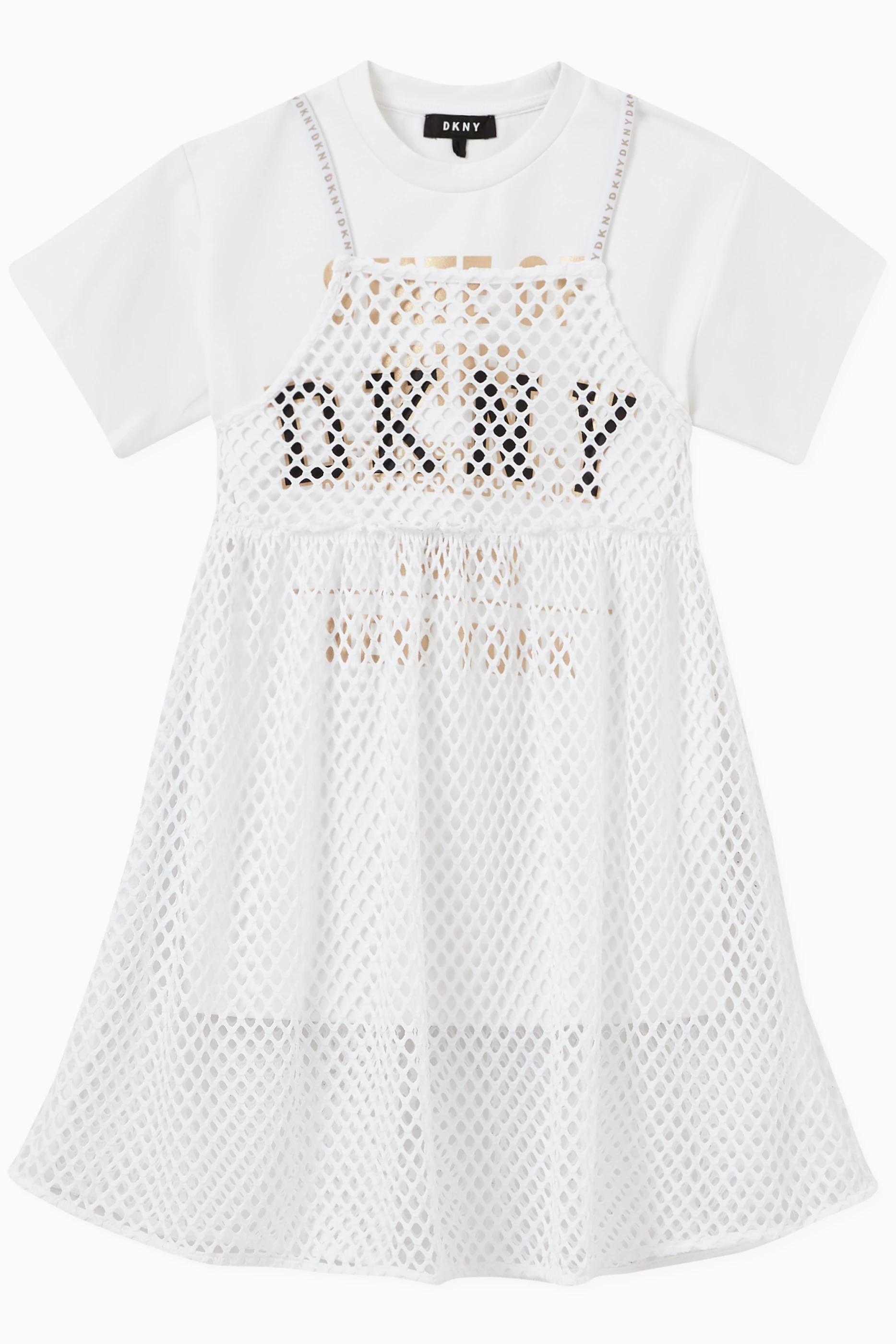 Buy DKNY White Layered Logo T-shirt Dress For Girls Online | Ounass Saudi