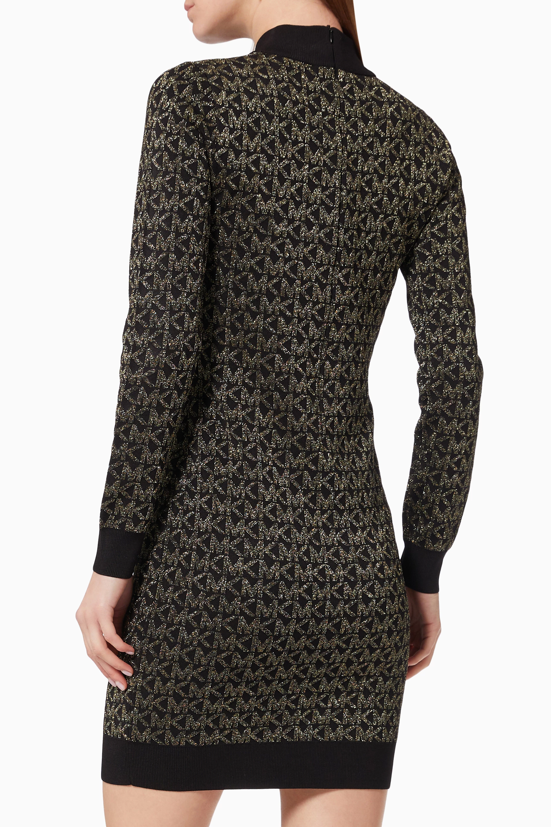 metallic jacquard dress michael kors Michael Kors NWT Kate Jacquard Metallic Silk Long Sleeve Dress M