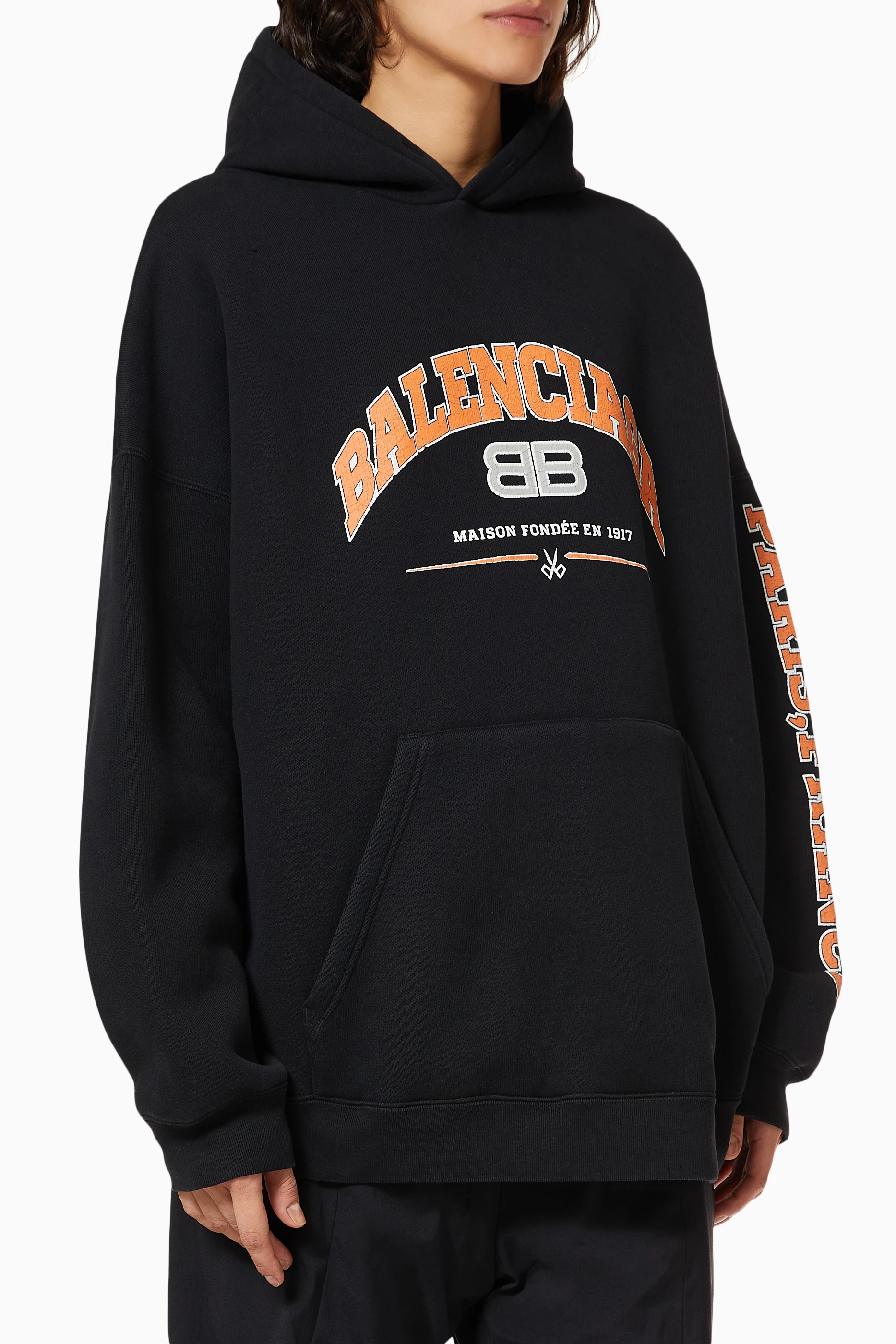 Buy Balenciaga Black Maison Balenciaga Wide Fit Hoodie in Cotton