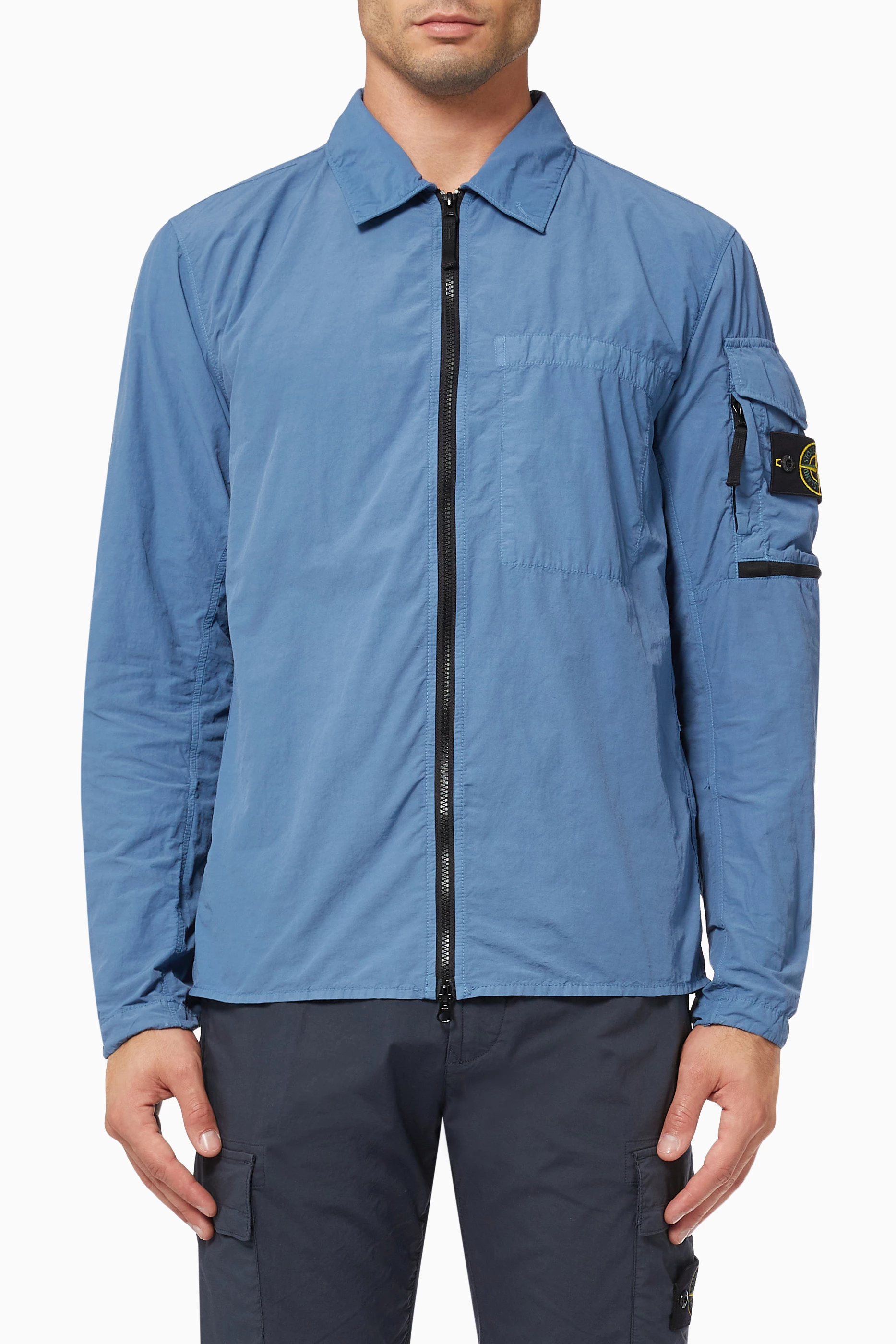 Buy Stone Island Blue Garment dyed Overshirt in Naslan Light Nylon For Men Online Ounass Saudi