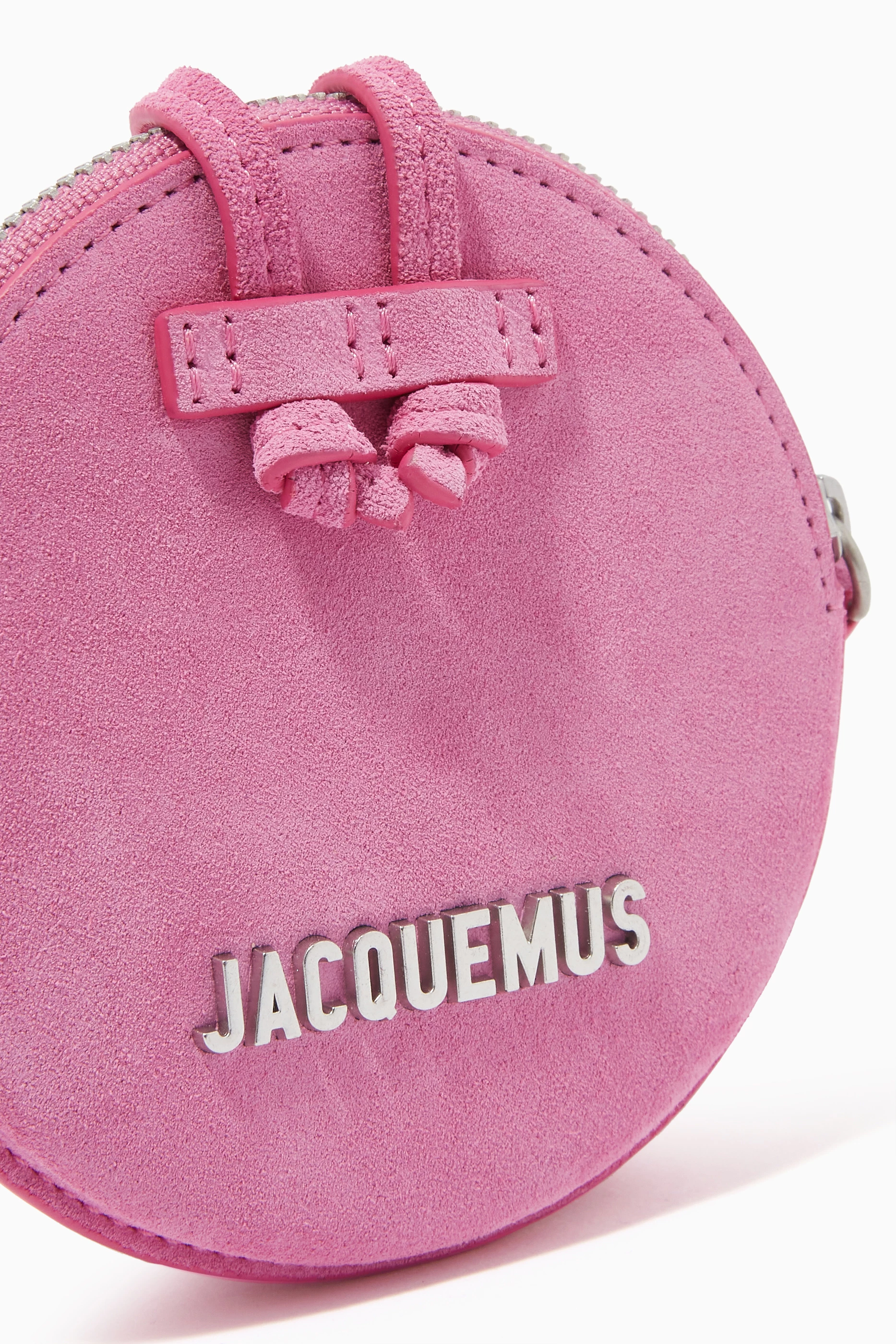 【JACQUEMUS】 Le Pichou Round Coin Wallet-PINK Buy Jacquemus Pink Le Pitchou Round Coin Purse in Leather