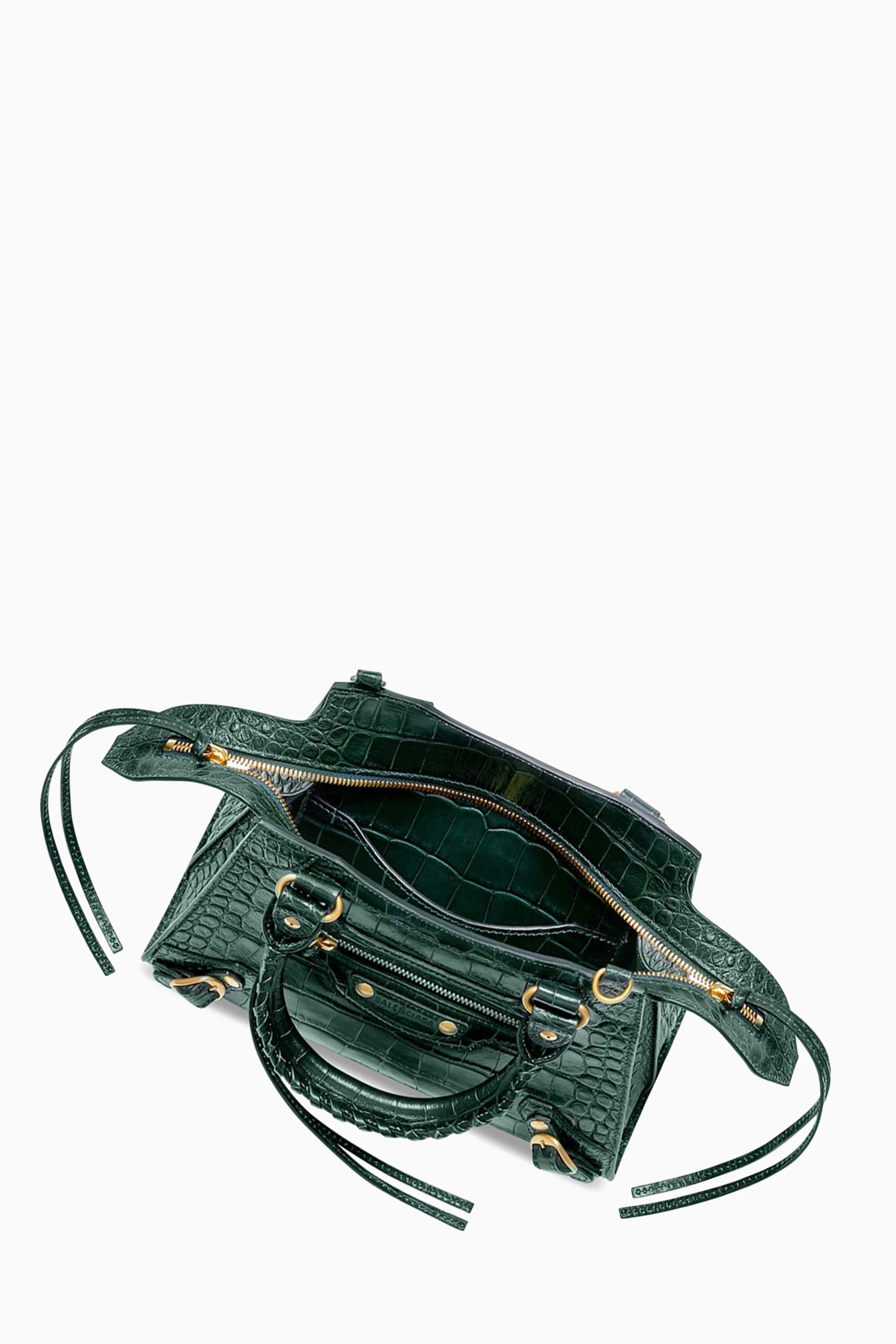 Buy Balenciaga Green Neo Classic Small Top Handle Bag in Croc