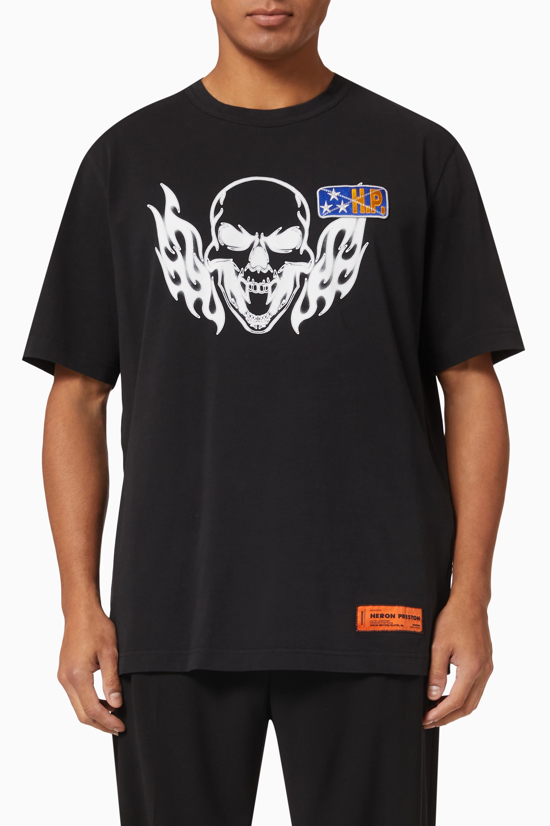 Buy Heron Preston Black Flaming Skull Print Oversized T shirt in Organic Cotton Jersey For Men Online Ounass Saudi