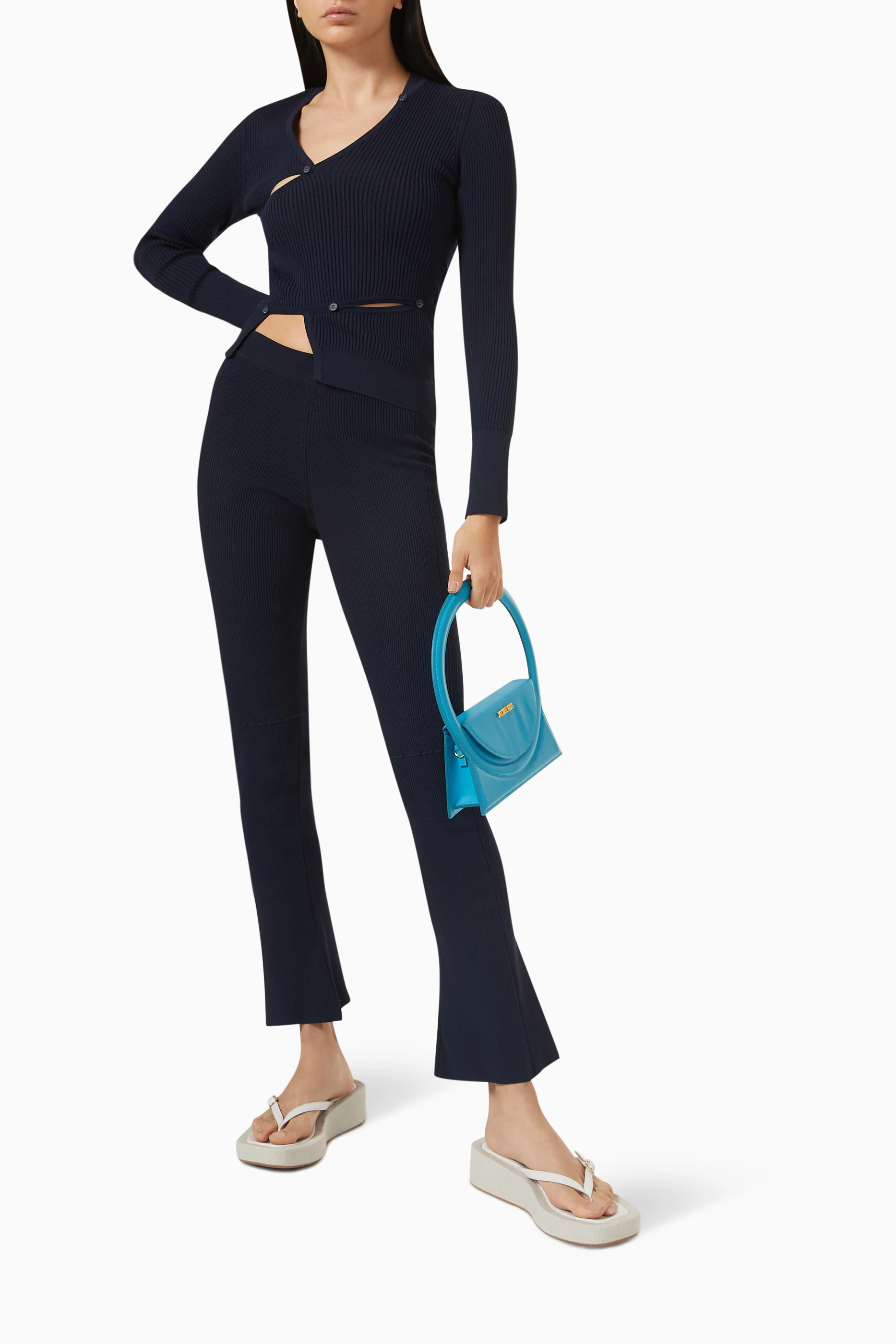 Navy Jacquemus Cardigan Tordu Green Cardigan Cold Shoulder Ribbed