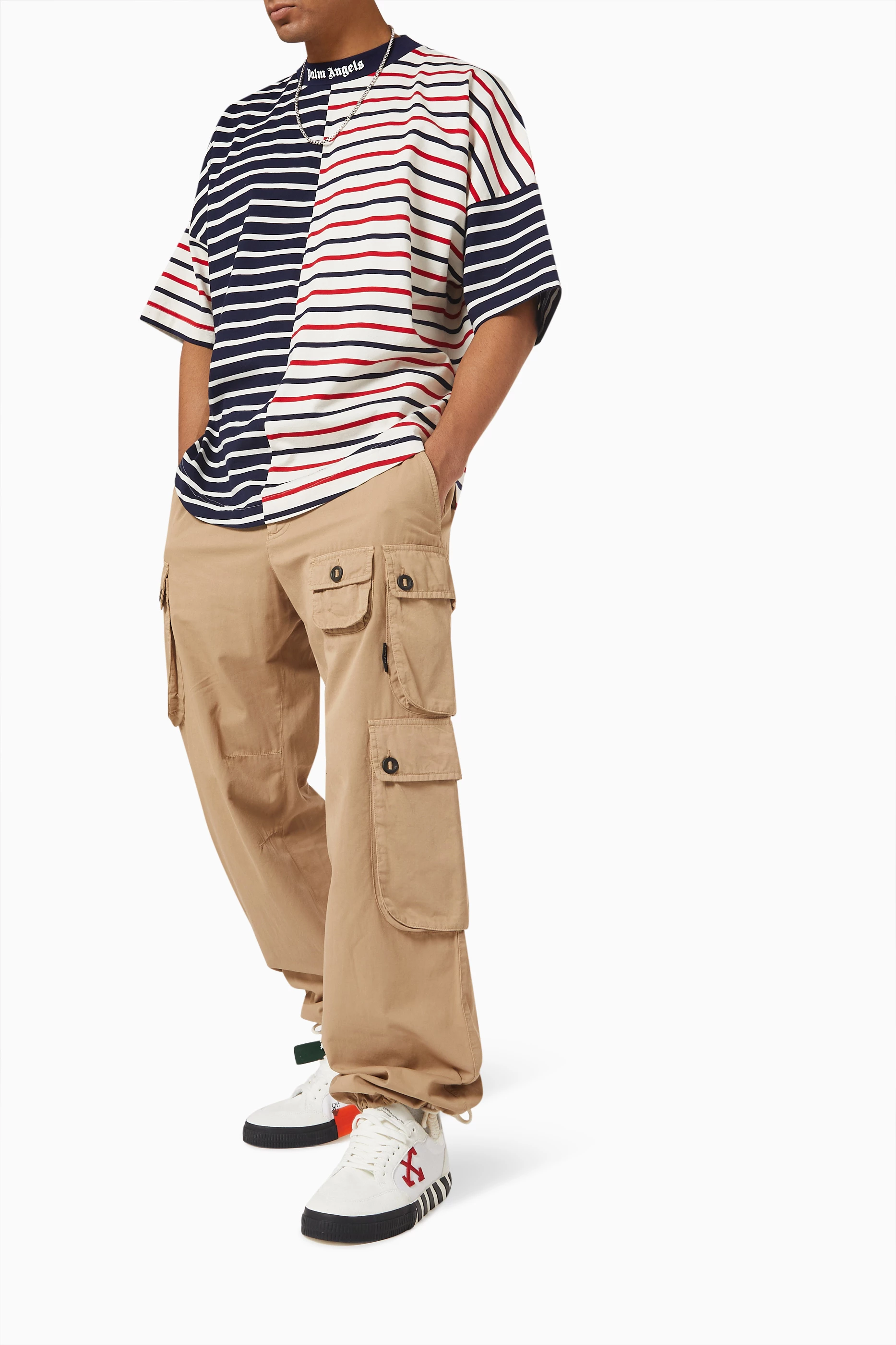 Buy Palm Angels Multicolour Striped T-shirt in Cotton For