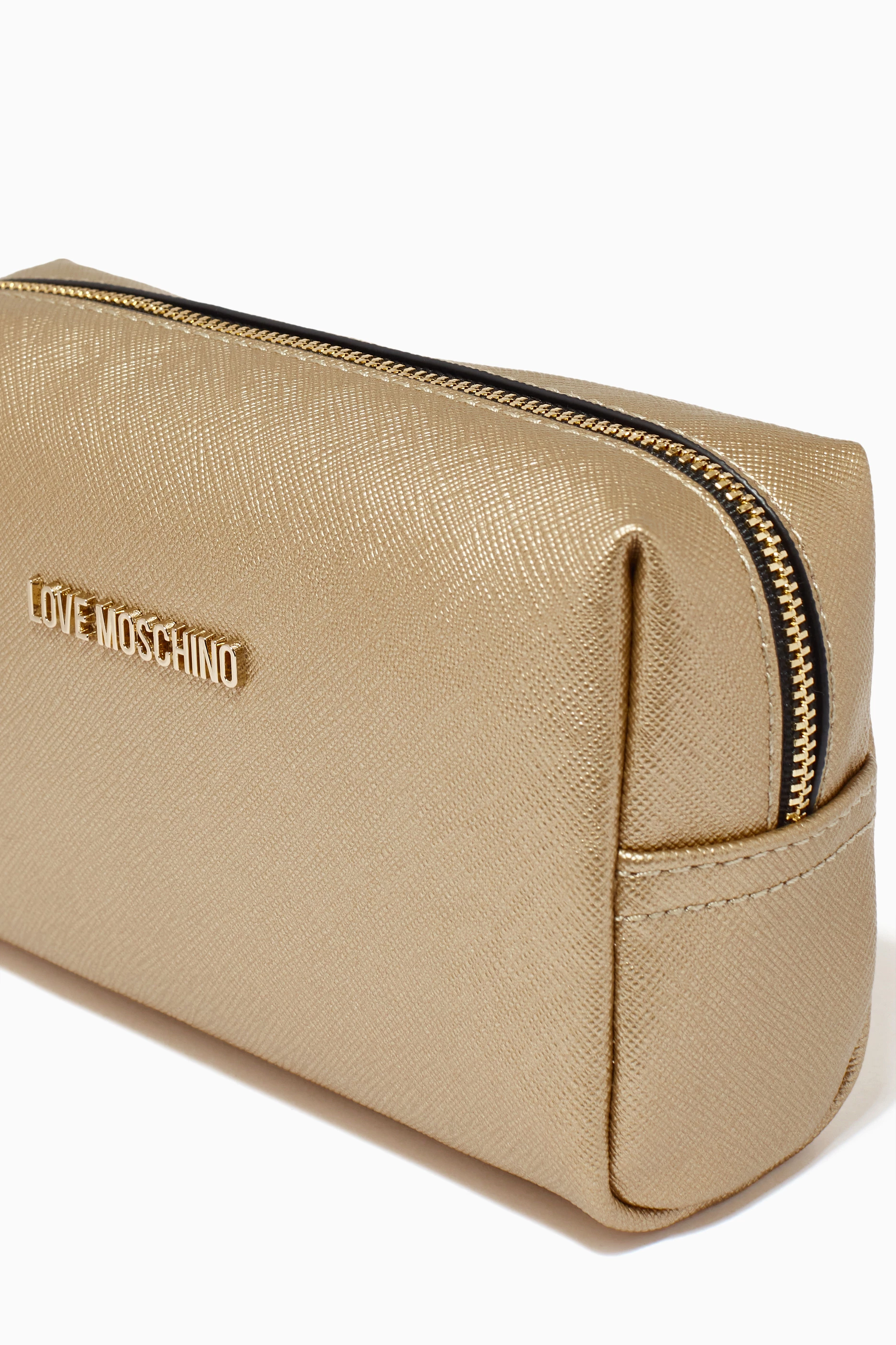 Buy Love Moschino Gold Makeup Bag in Textured Faux Leather For Women Online Ounass Saudi