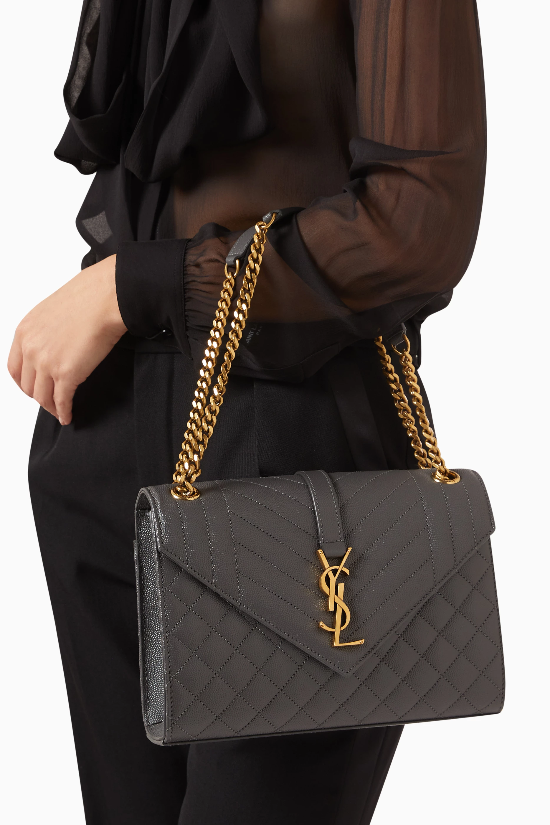 Ysl envelope medium bag in grain de poudre embossed leather top