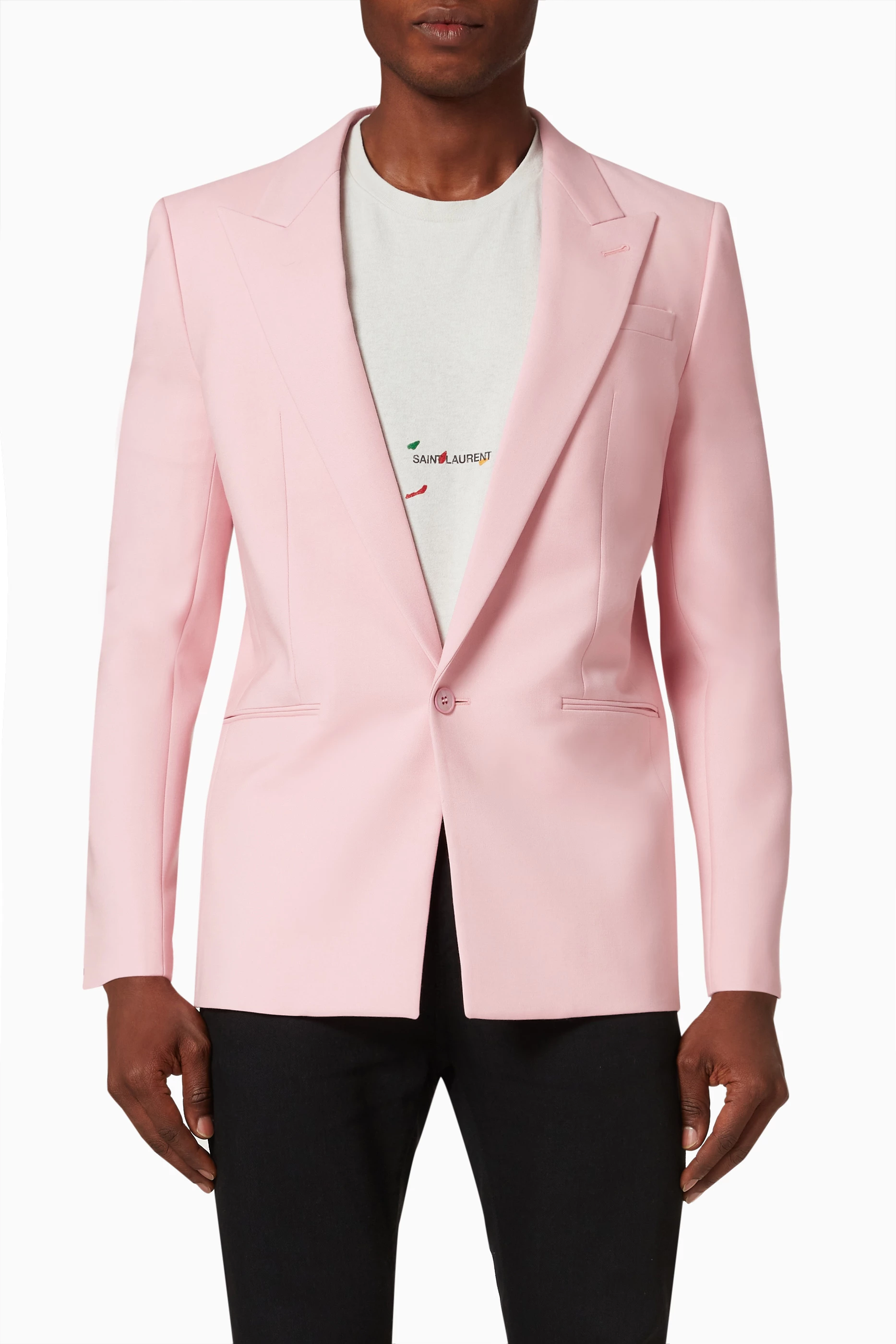 Buy SAINT LAURENT Pink Single Breasted Jacket in Wool Mohair For Men Online Ounass Saudi