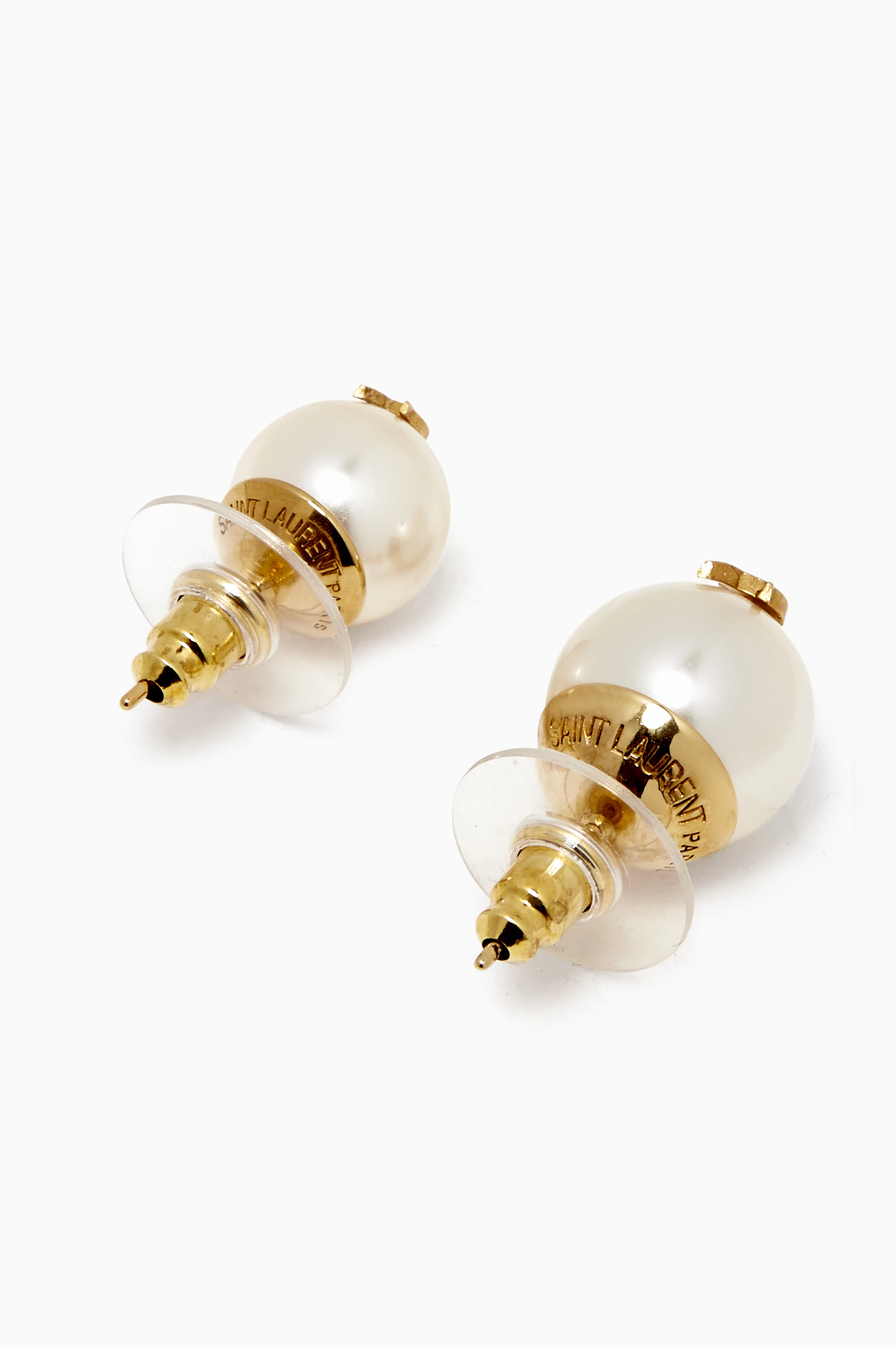 Buy SAINT LAURENT Gold YSL Pearl Earrings in Metal For Women