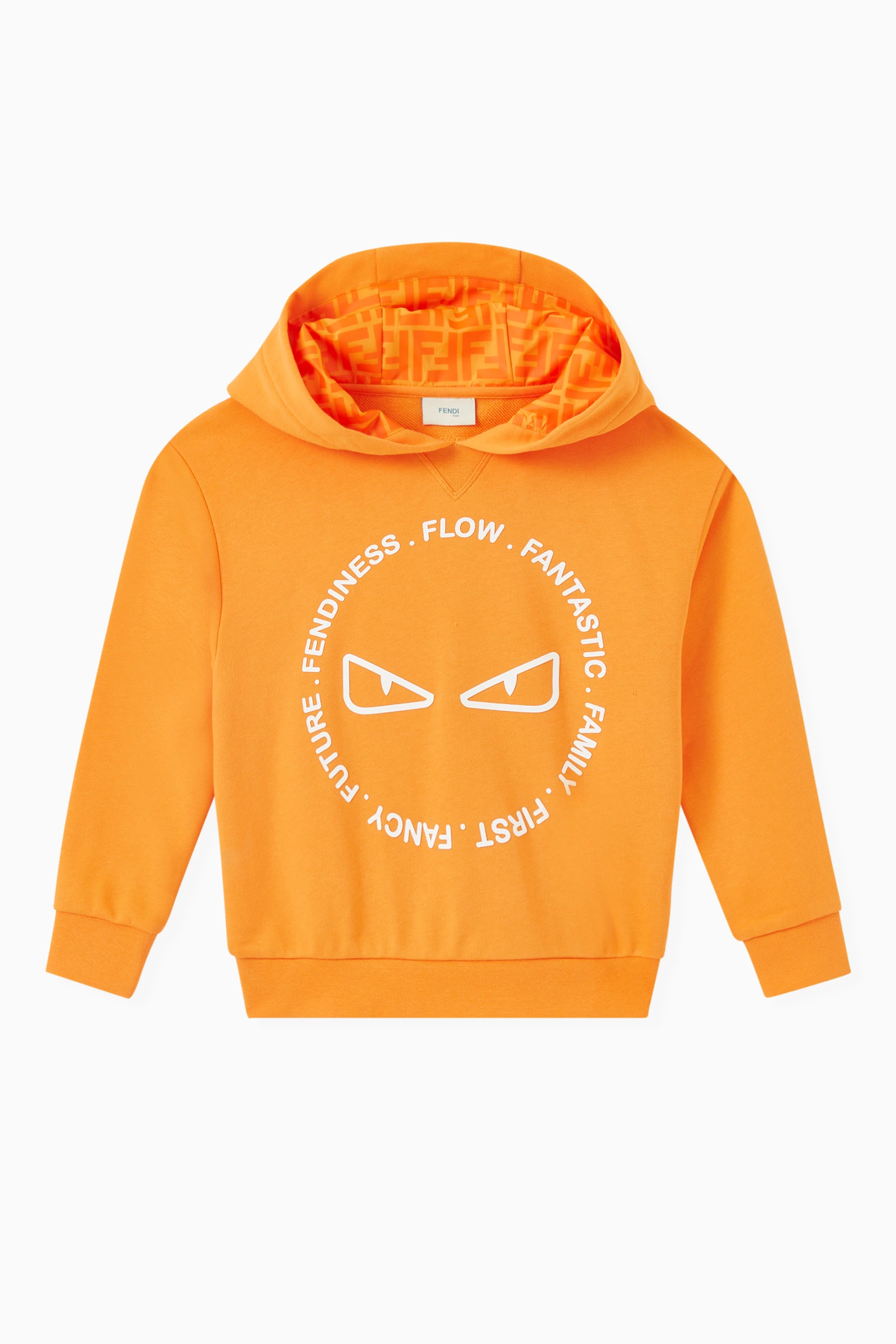 Buy Fendi Orange Fendiness Monster Eyes Hooded Sweatshirt in Cotton Terry For Boys Online Ounass Saudi