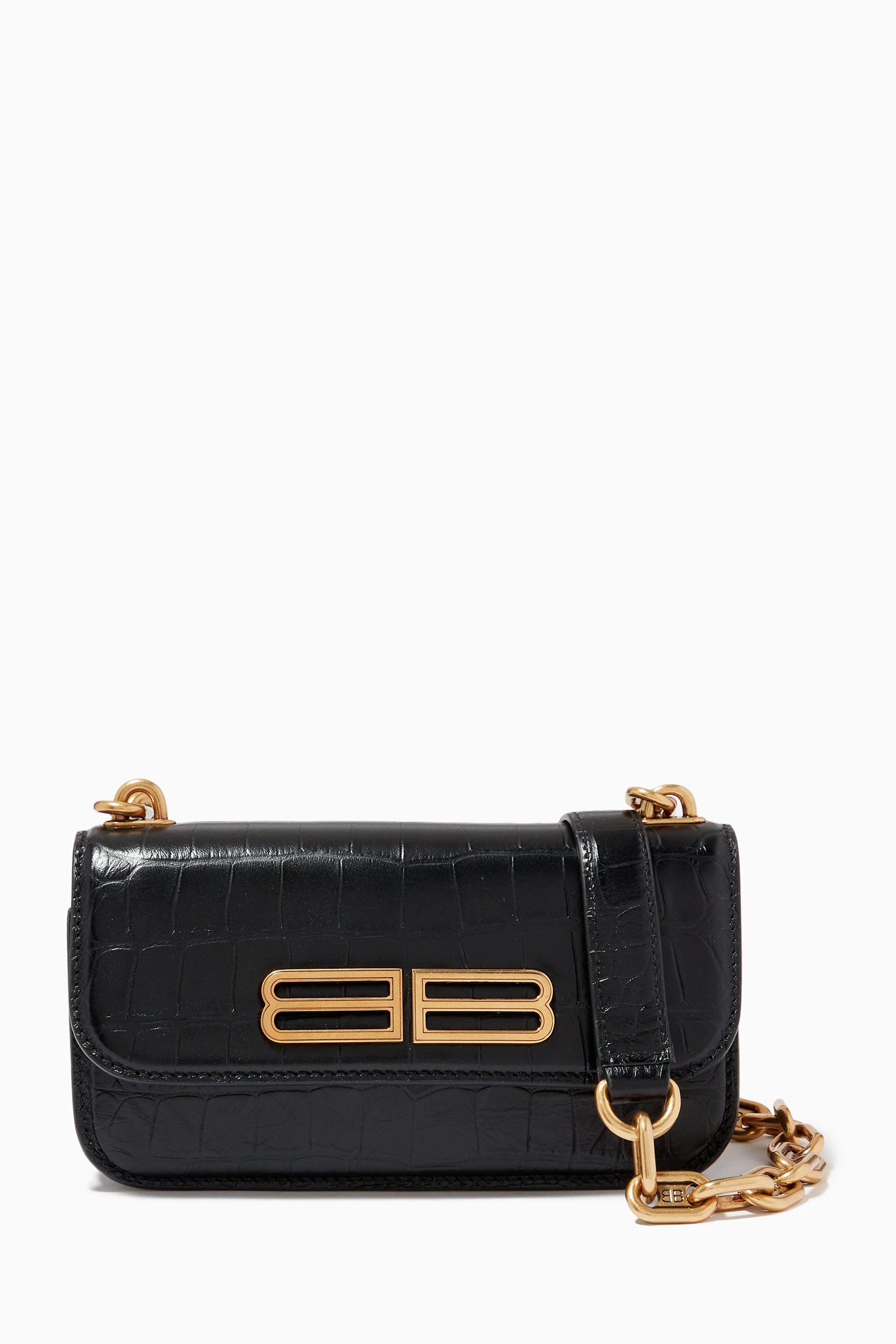 Buy Balenciaga Black Gossip XS Shoulder Bag in Croc-embossed