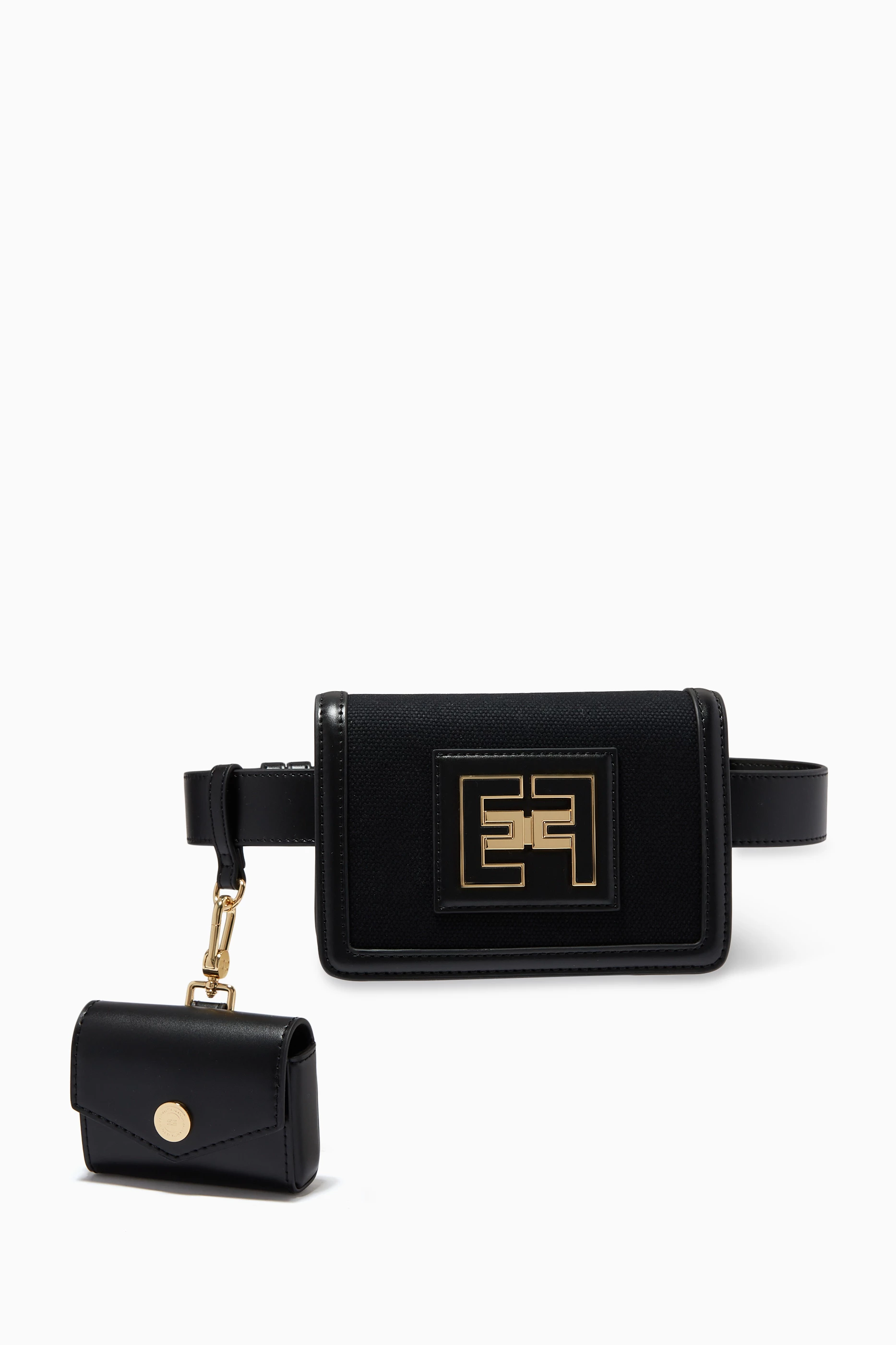 Buy Elisabetta Franchi Black Logo Belt Bag in Canvas Faux Leather For Women Online Ounass Saudi