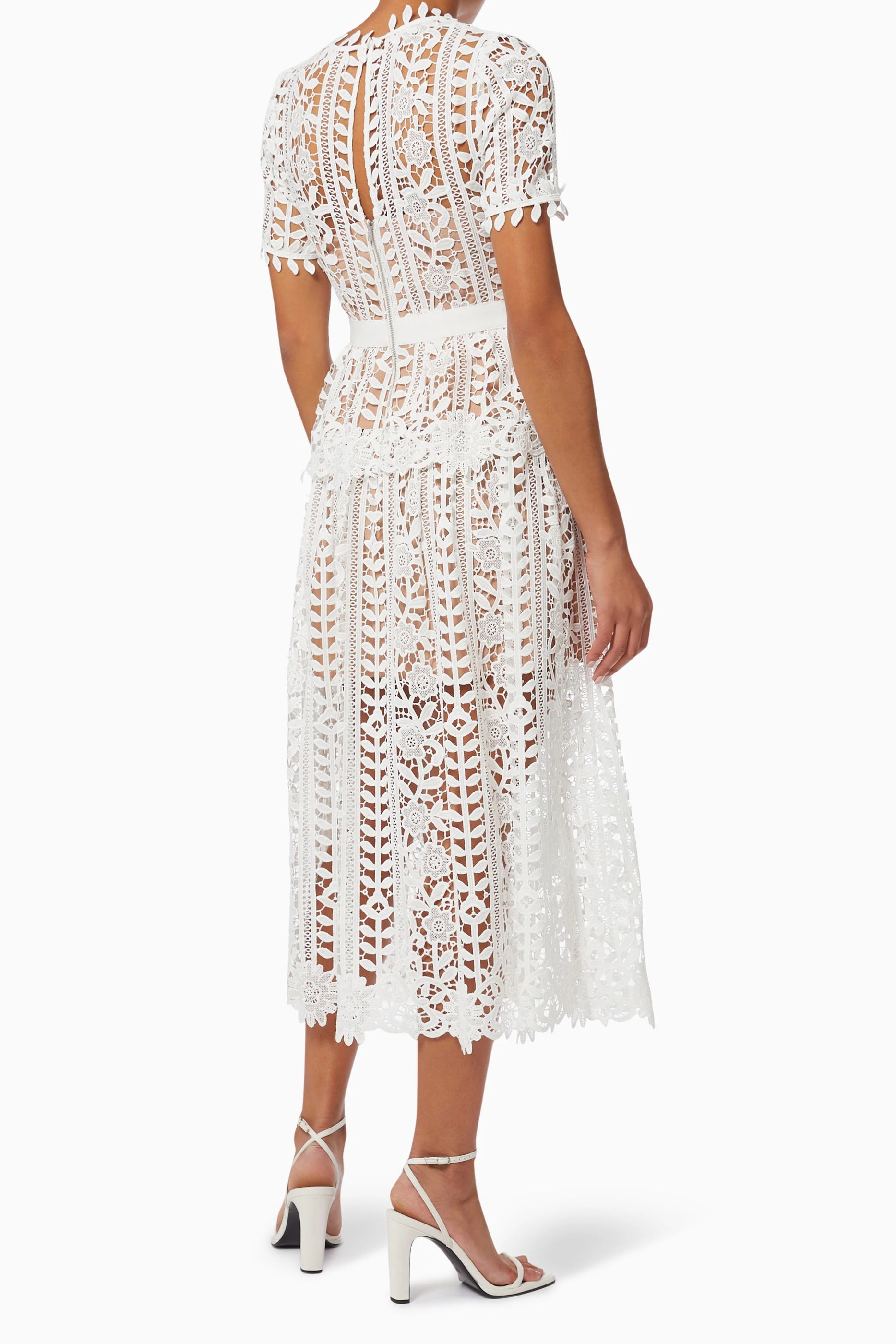Buy Self-Portrait White Peplum Waist Midi Dress in Guipure Lace For Women  Online | Ounass Saudi