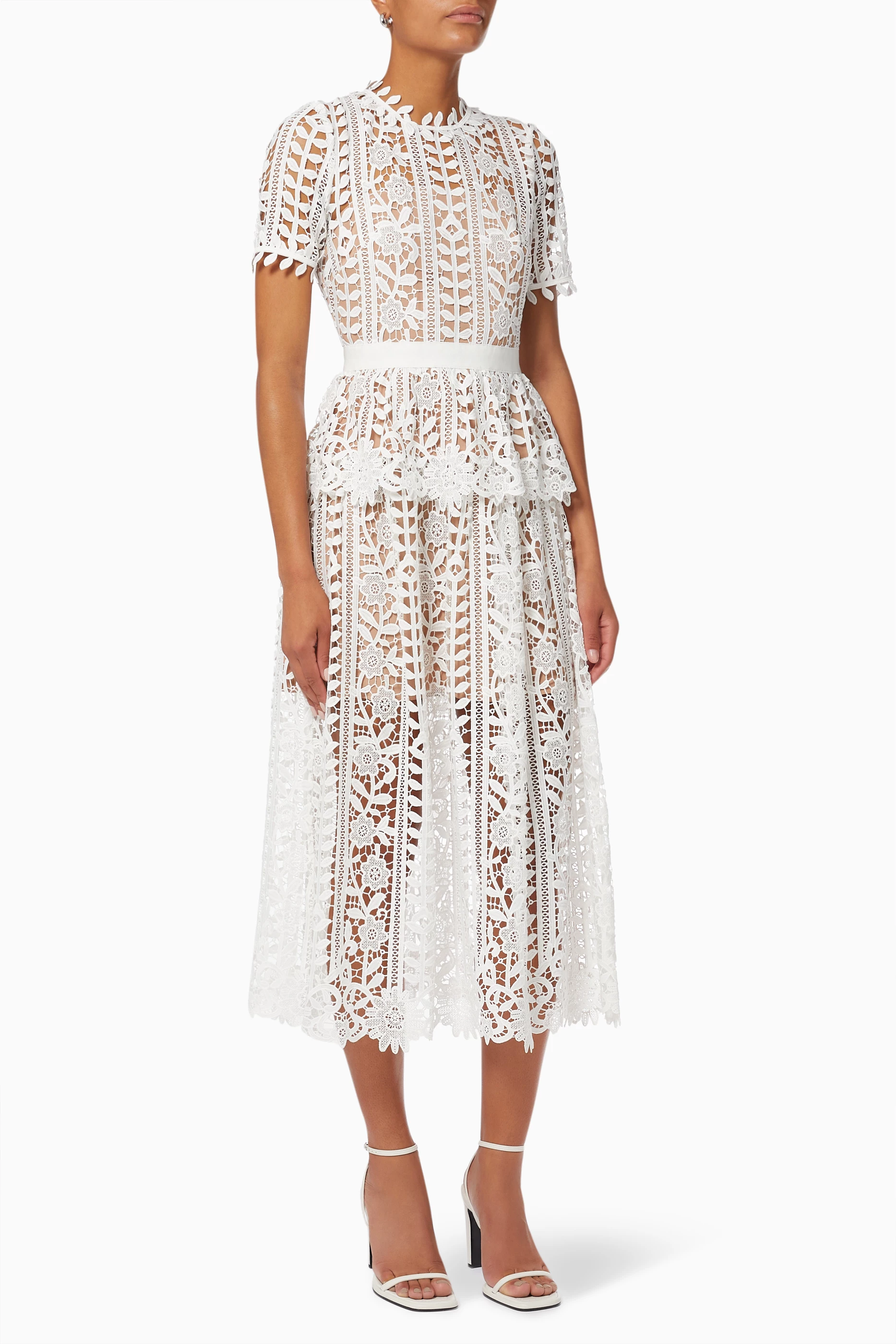 white guipure lace peplum midi dress Buy Self-Portrait White Peplum Waist Midi Dress in Guipure Lace For Women  Online