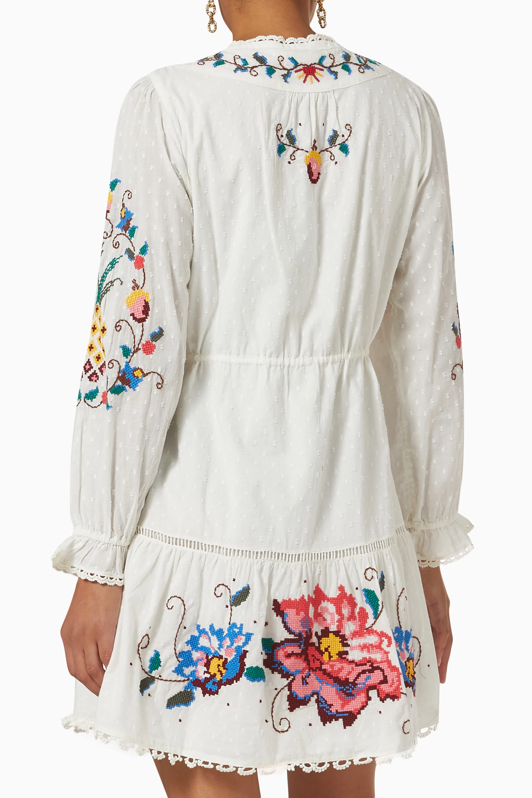 Buy Farm Rio Neutral Macaw Cross Stitch Embroidered Mini Dress in Cotton For Women Online Ounass Saudi