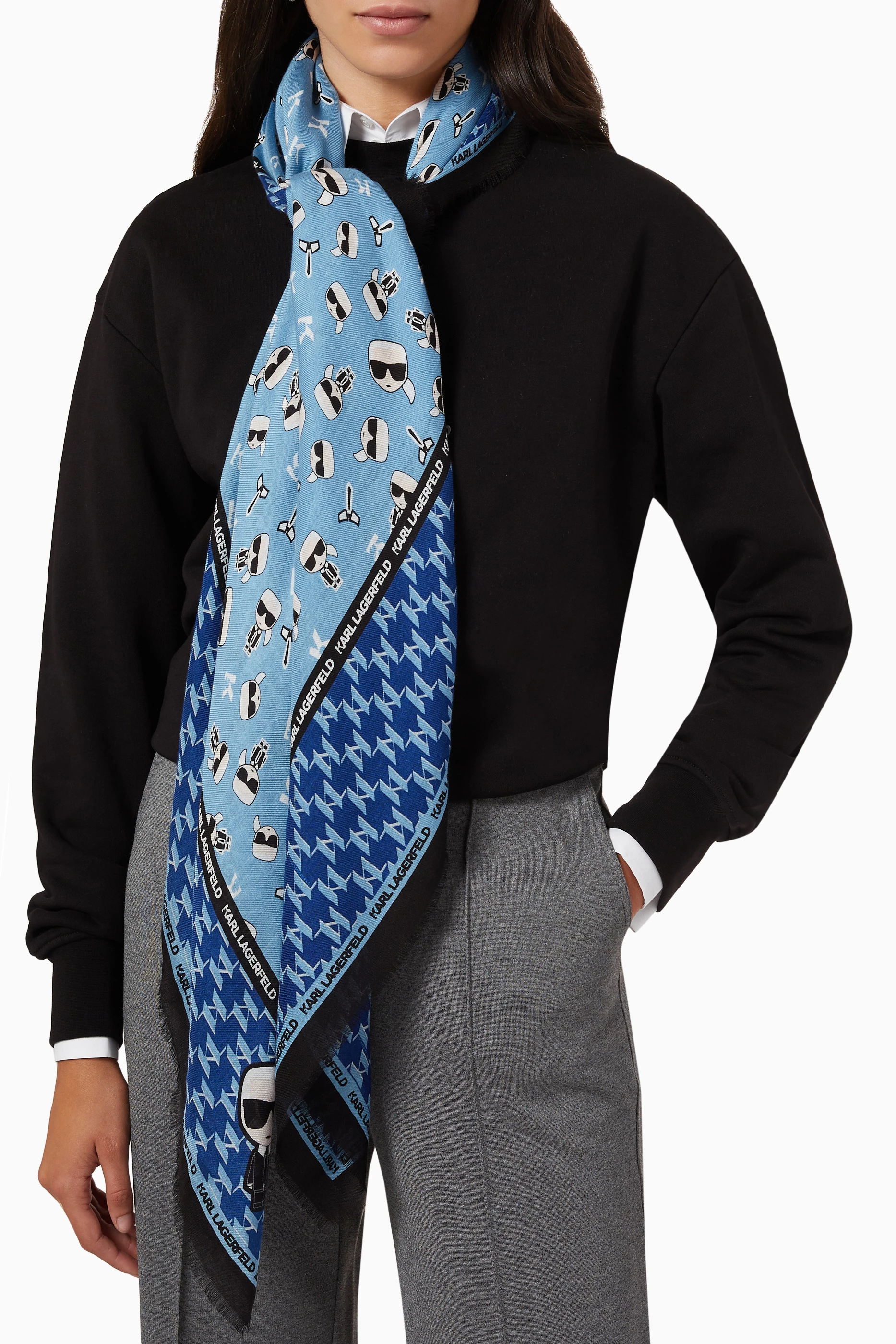 Buy KARL LAGERFELD Blue K/Ikonik Printed Scarf For Women Online