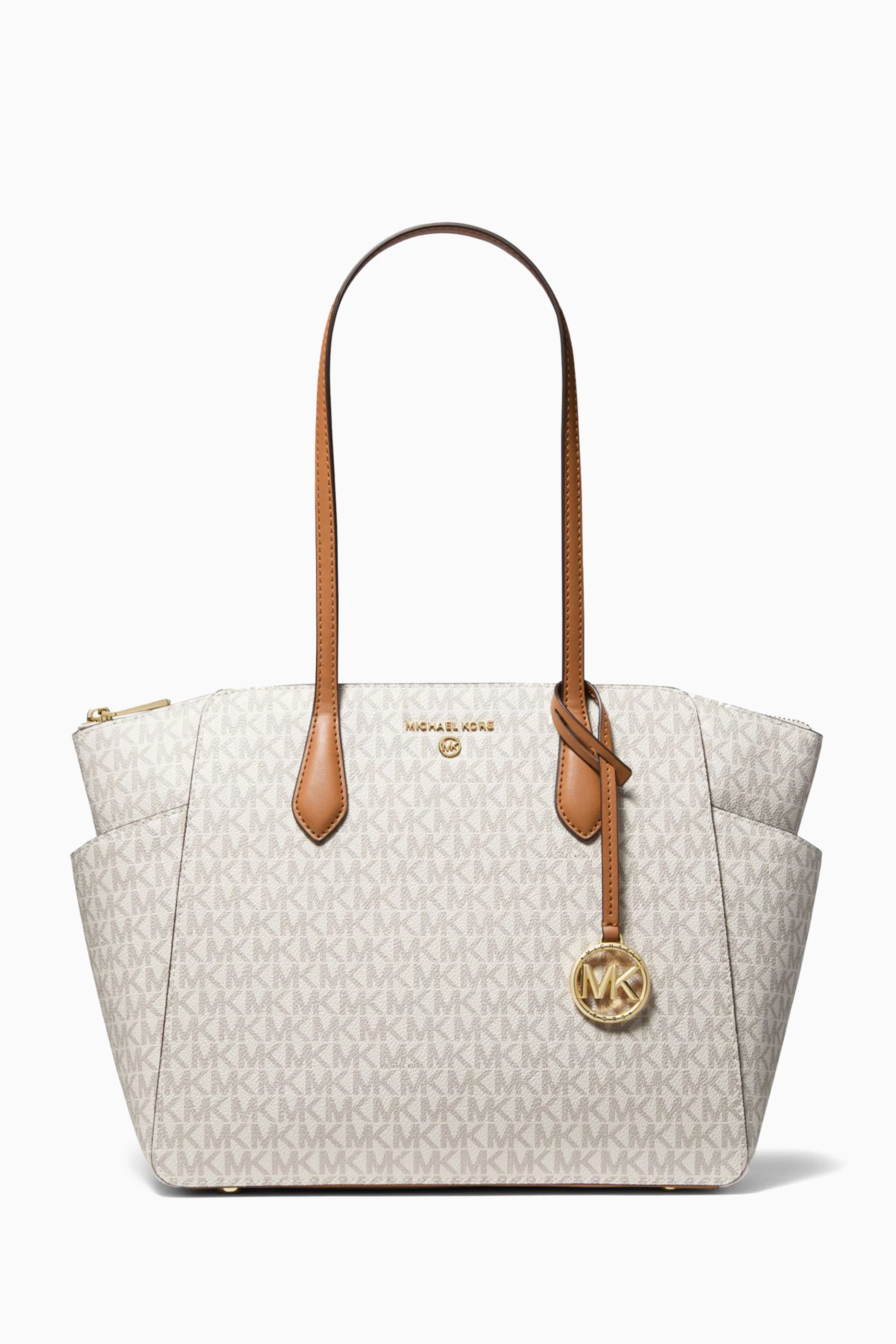 Buy Michael Kors White Medium Marilyn Logo print Tote Bag in Coated canvas For Women Online Ounass Saudi