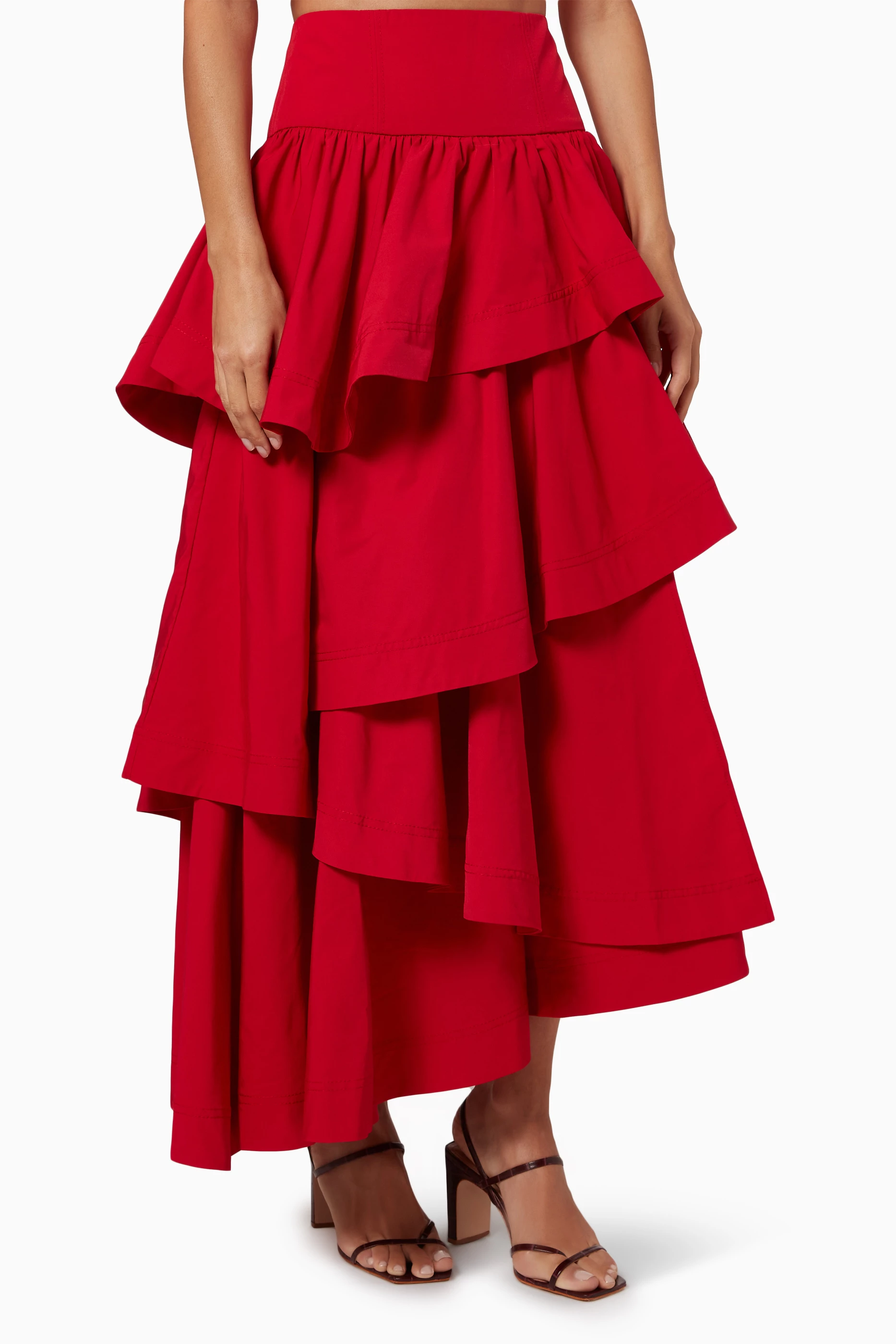 Red frill midi skirt shop