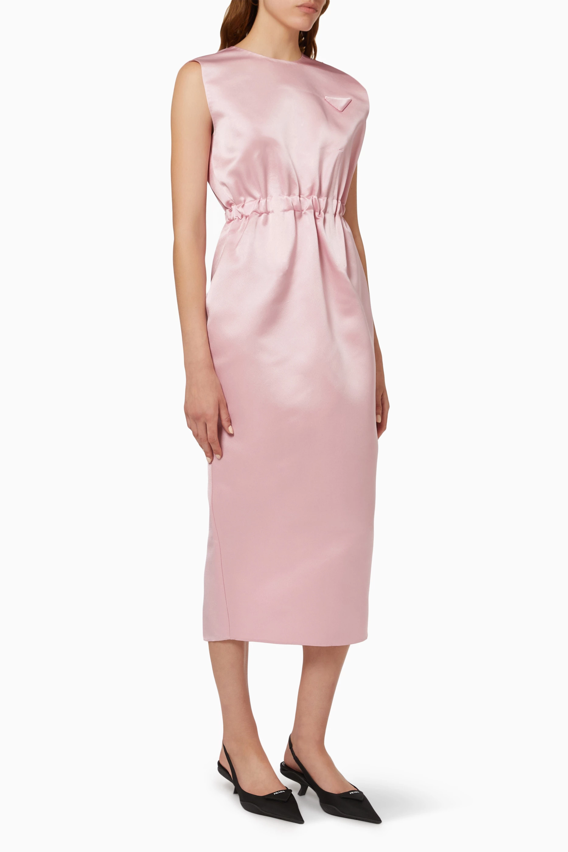 Buy Prada Pink Sheath Midi Dress in Satin For Women Online