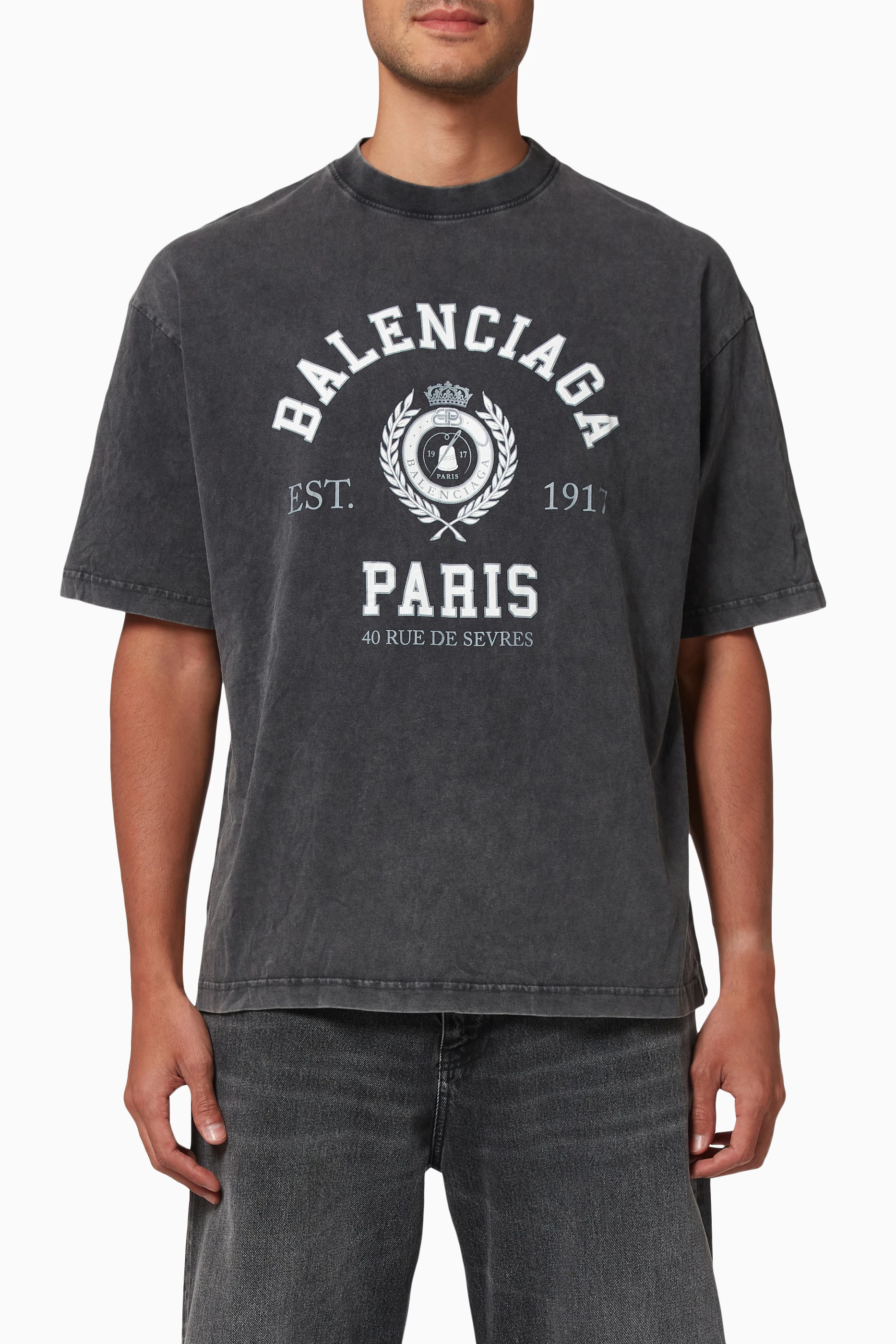 Buy Balenciaga Black College 1917 Medium Fit T-shirt in Vintage