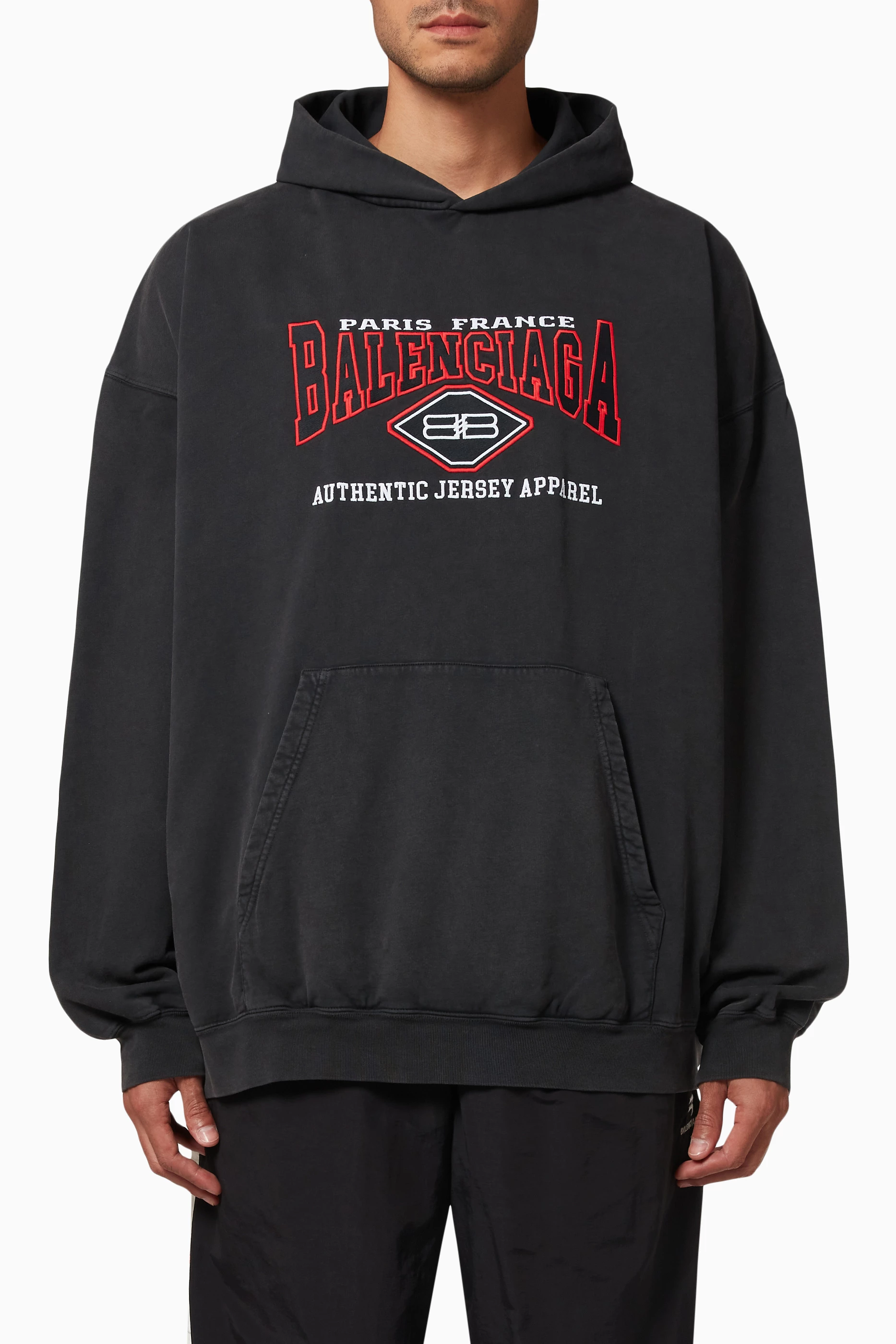 Buy Balenciaga Black Logo Large Fit Hoodie in Cotton Fleece For Men Online Ounass Saudi