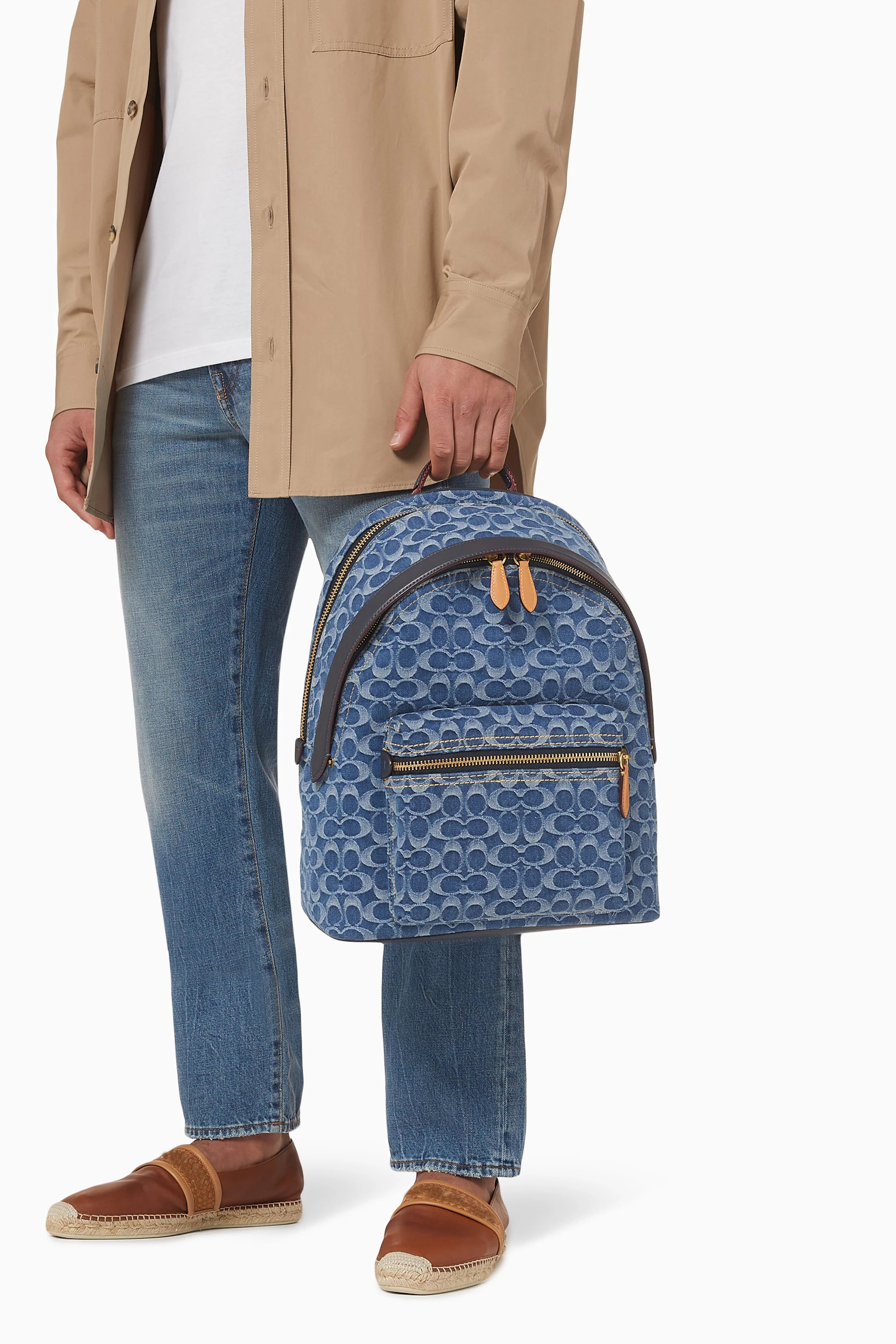 Mochilas Coach Charter In Signature Denim Hombre Negras Con Coach