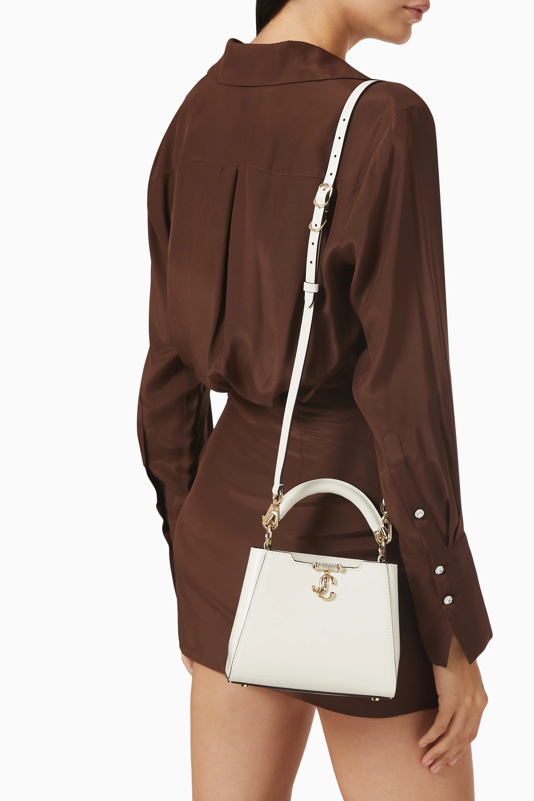 Buy Jimmy Choo White Mini Varenne Top Handle Bag in Leather