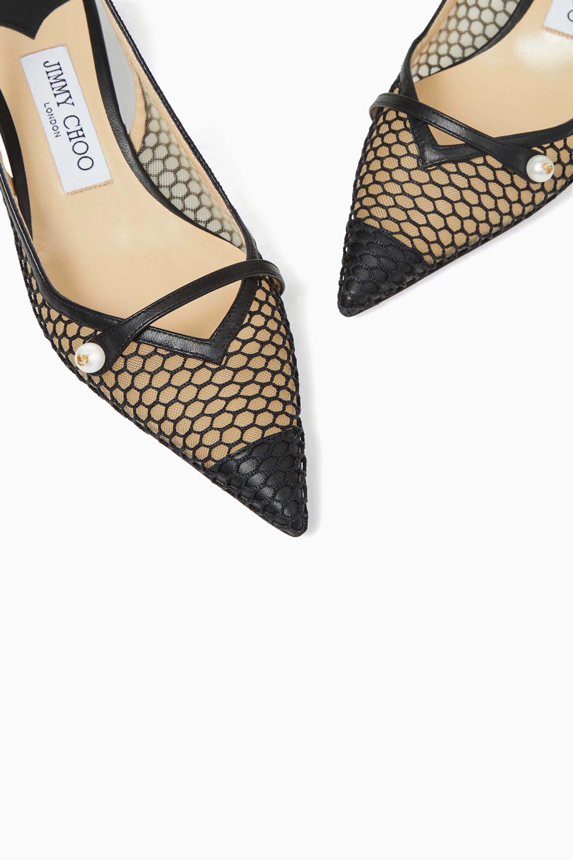 Buy Jimmy Choo Black Amita Slingback Pumps in Fishnet Mesh