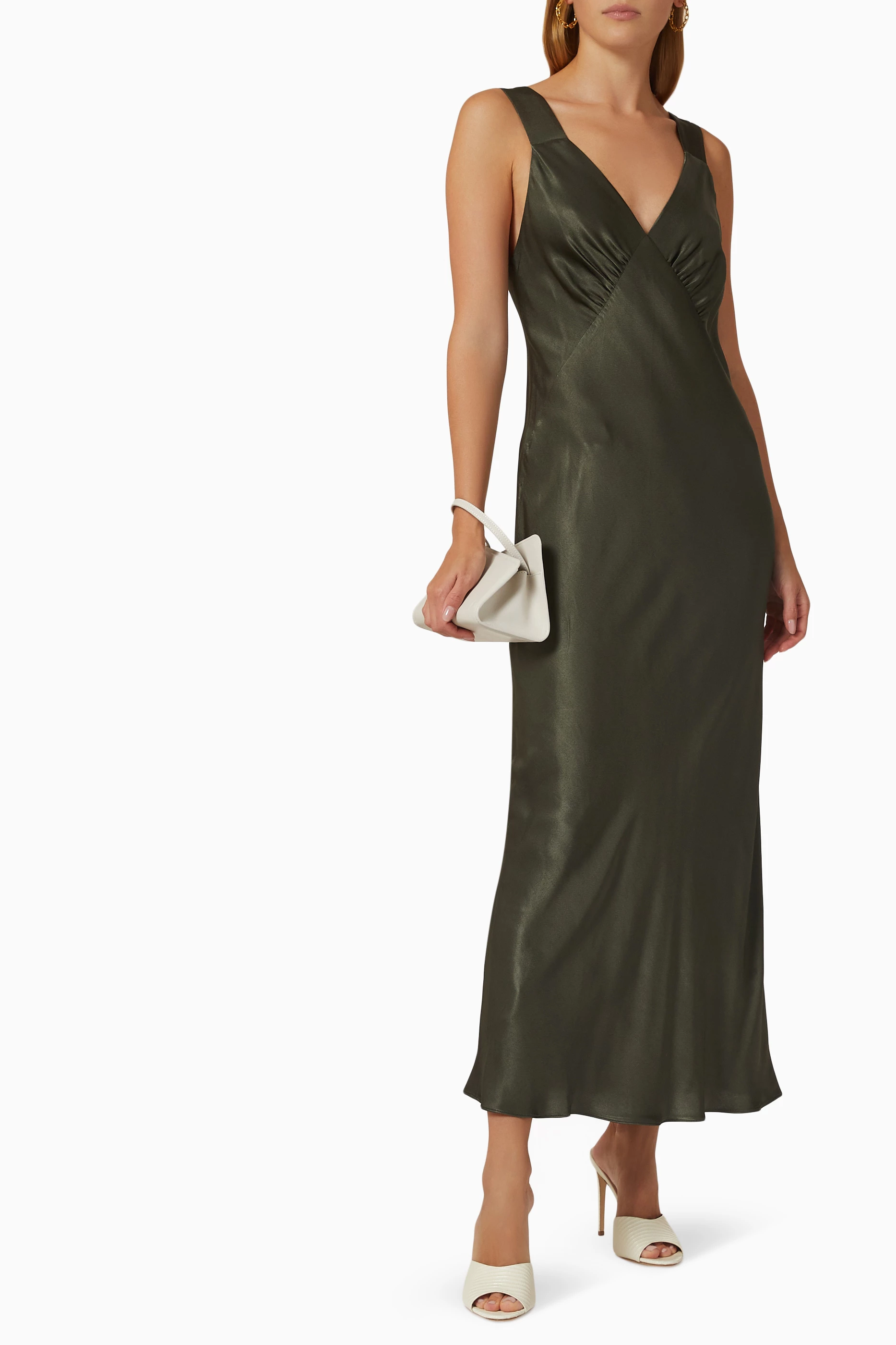 slim fit dress slacks Ruched Satin Midi Dress – Belinda International main image 0