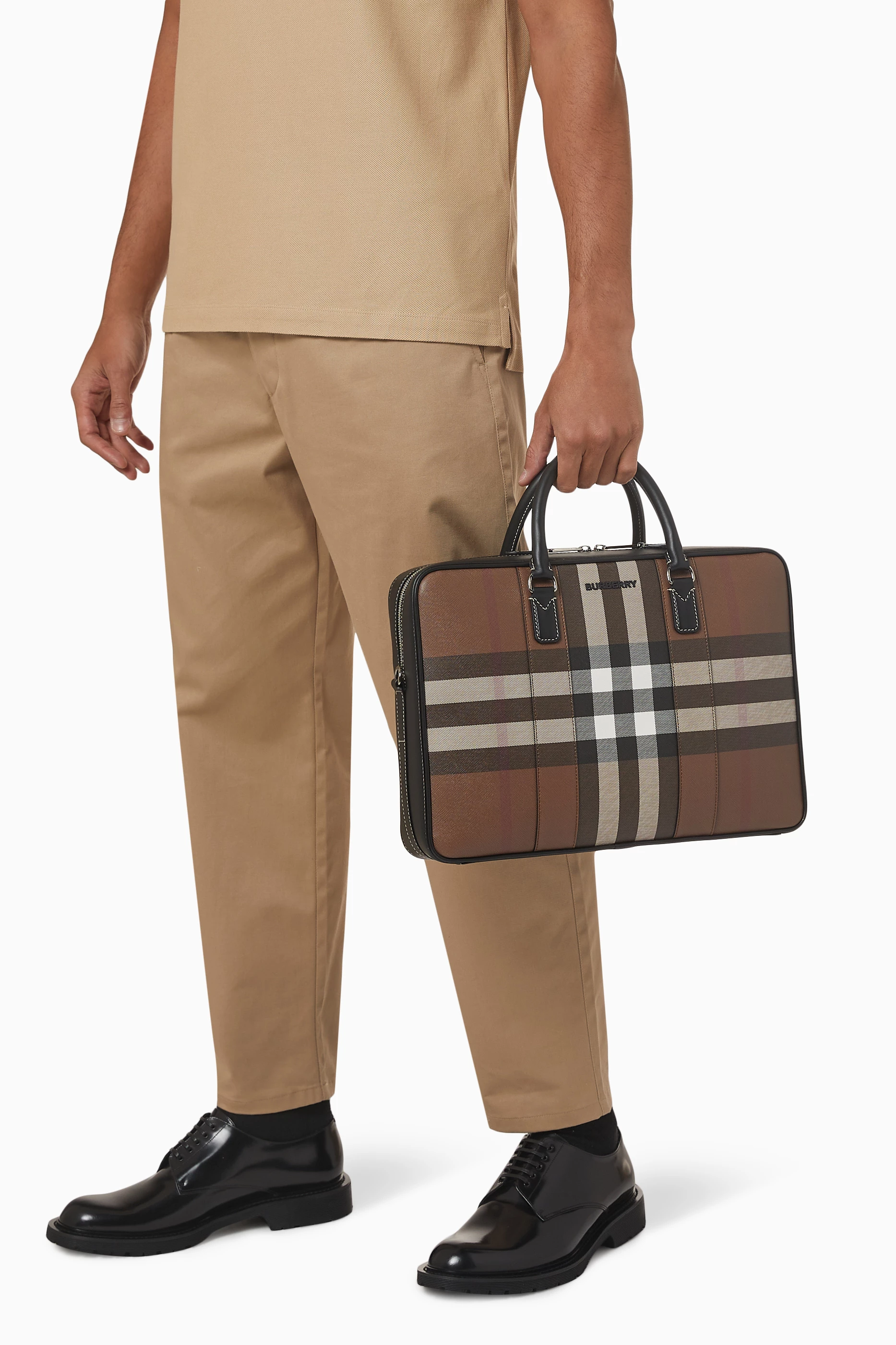 Buy Burberry Brown Ainsworth Check Briefcase in Eco canvas Leather For Men Online Ounass Saudi