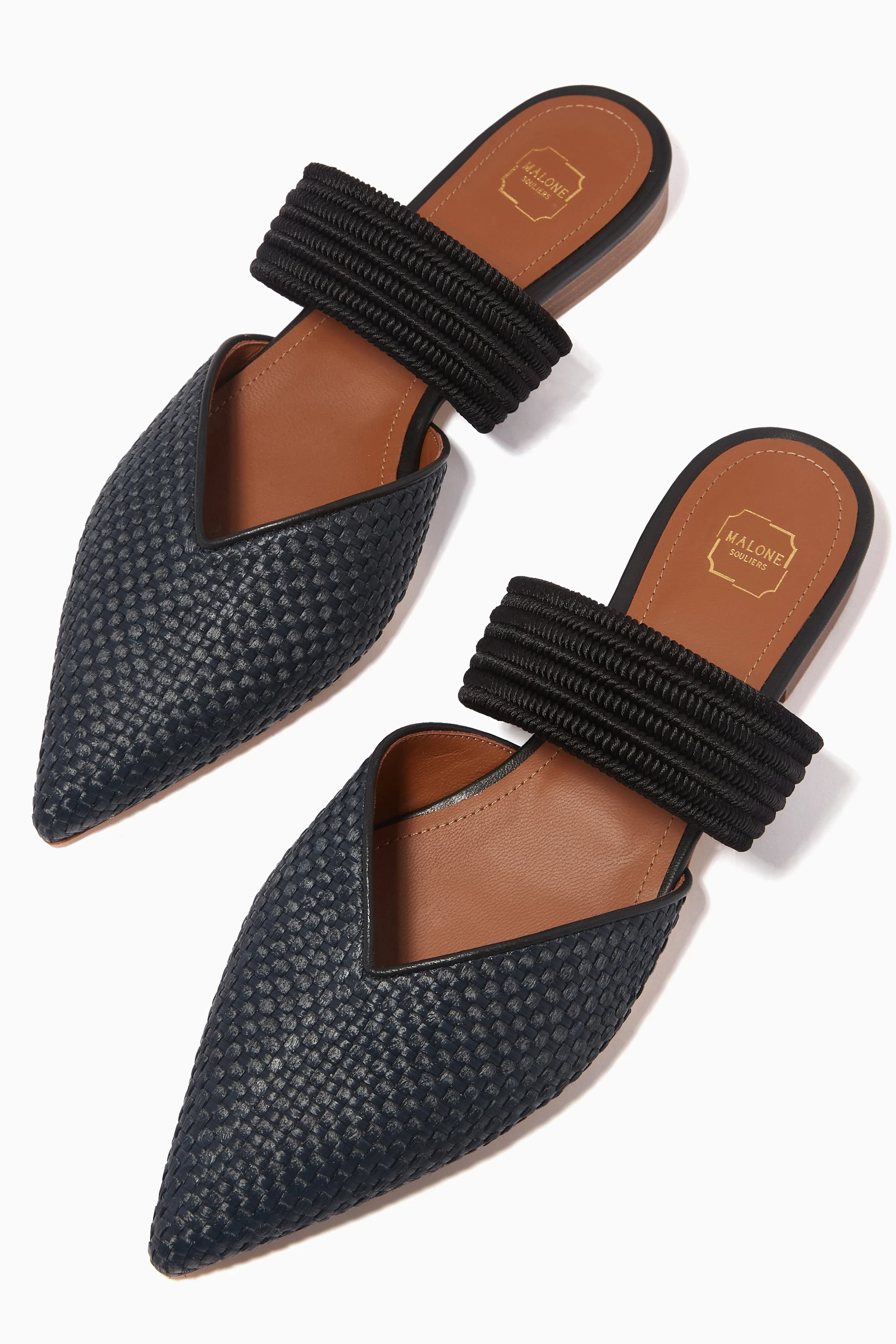 Buy Malone Souliers Black Maisie Flats in Raffia For Women Online Ounass Saudi