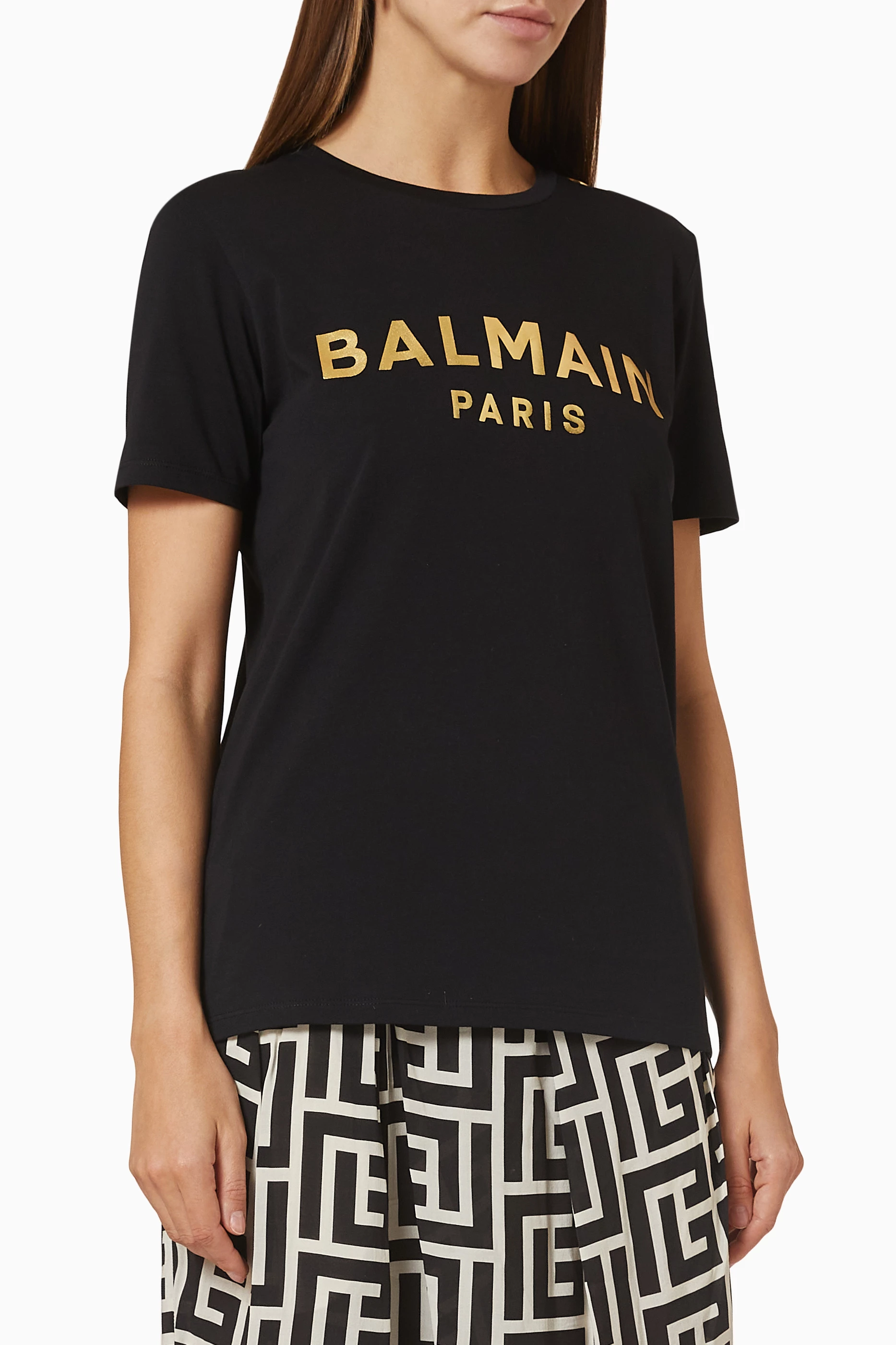 Buy Balmain Black Metallic Logo T shirt in Jersey For Women Online Ounass Saudi