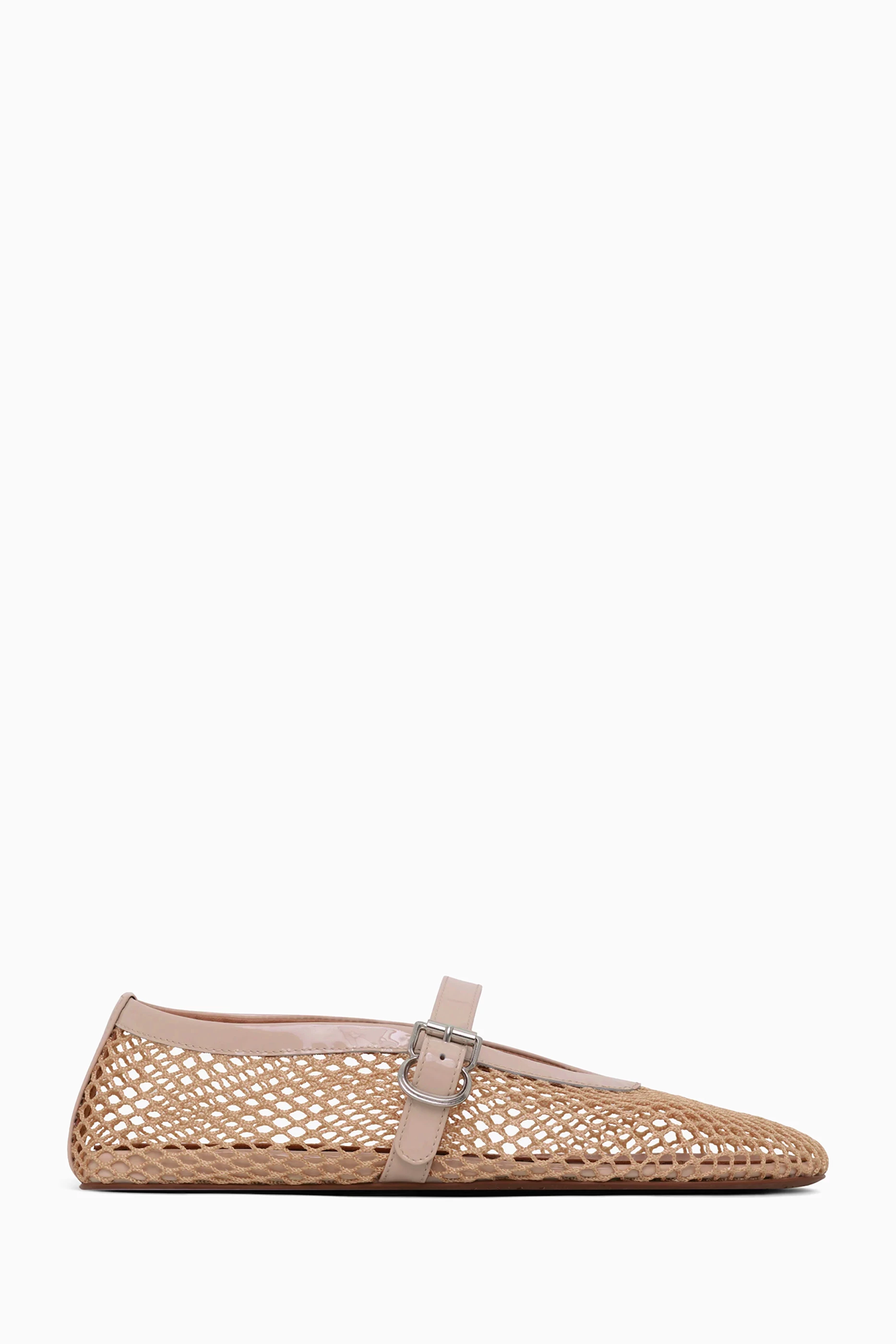 Buy Alaïa Neutral Fishnet Ballet Flats in Mesh & Patent