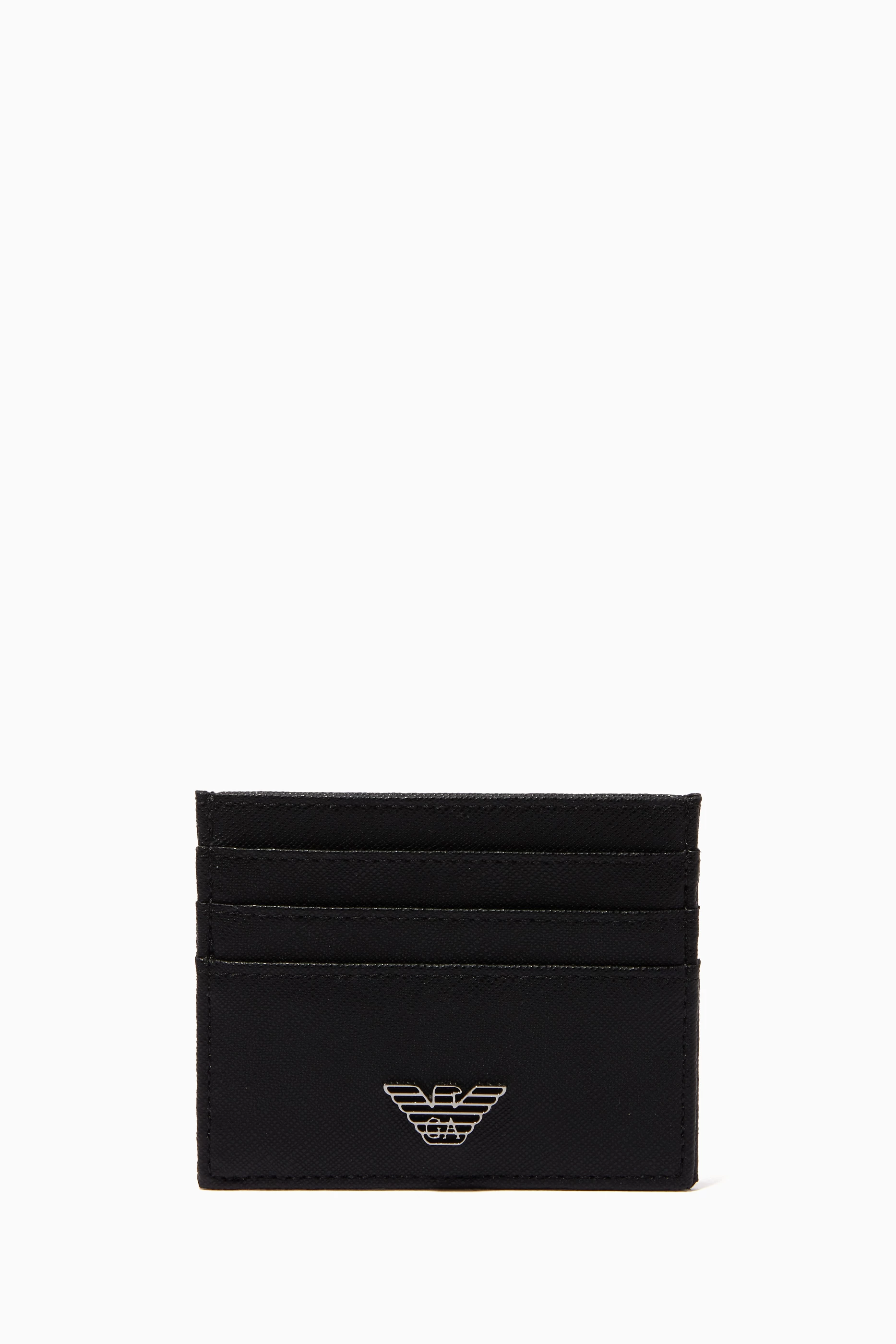 Buy Emporio Armani Black Business Card Holder in Regenerated Leather For Men Online Ounass Saudi