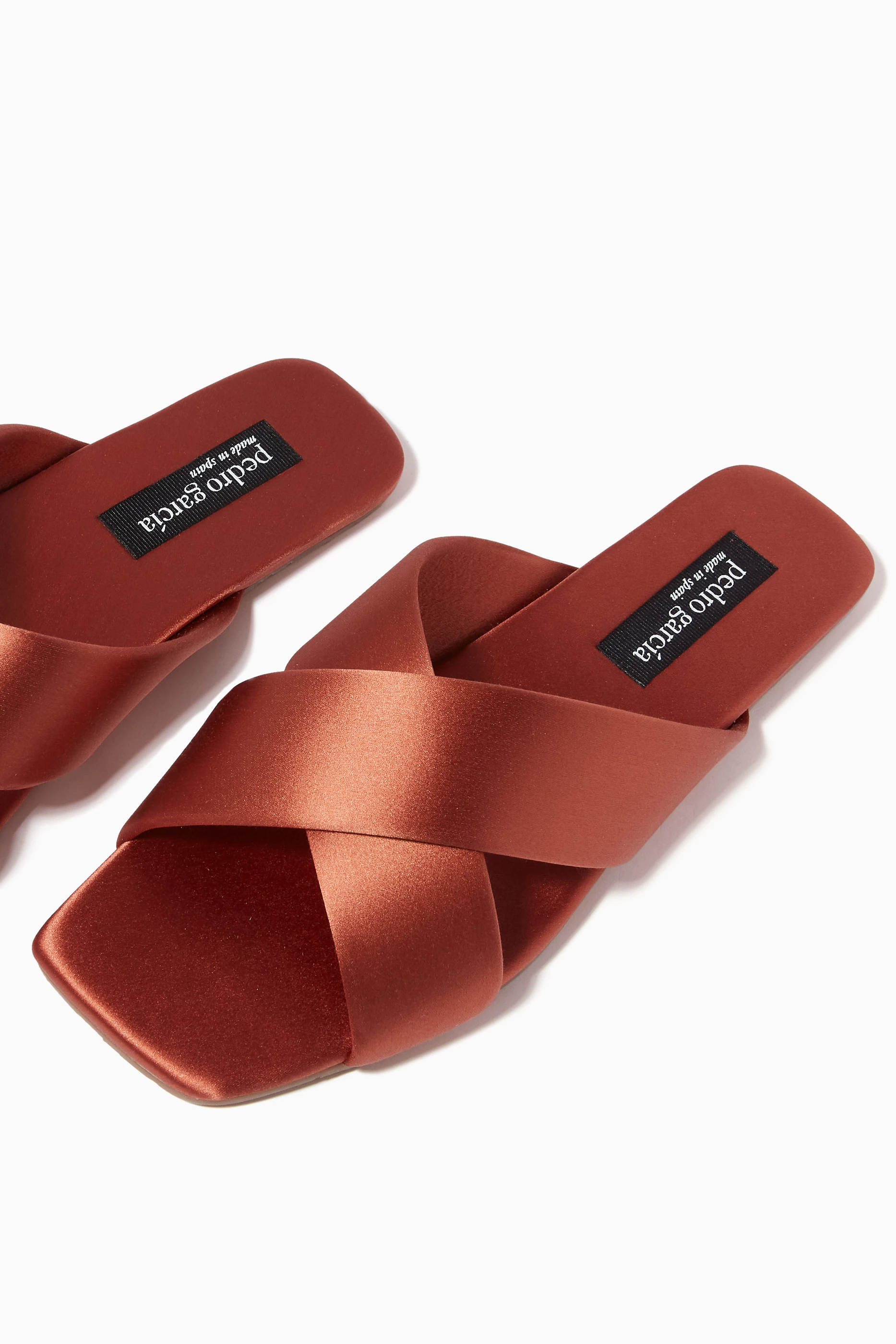 Buy Pedro Garcia Brown Kendy Slide Sandals in Silk Satin For Women Online Ounass Saudi
